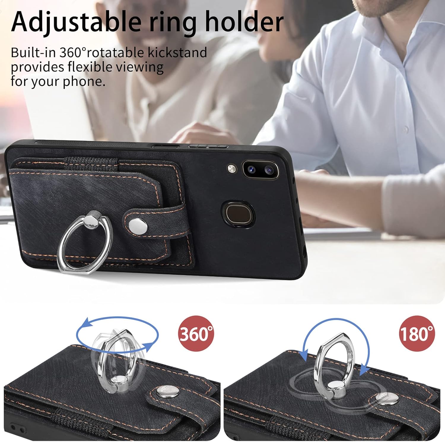 Asuwish Funda de teléfono para Samsung Galaxy A20 A30 con protector de pantalla de vidrio templado y soporte de anillo delgado, soporte para tarjeta