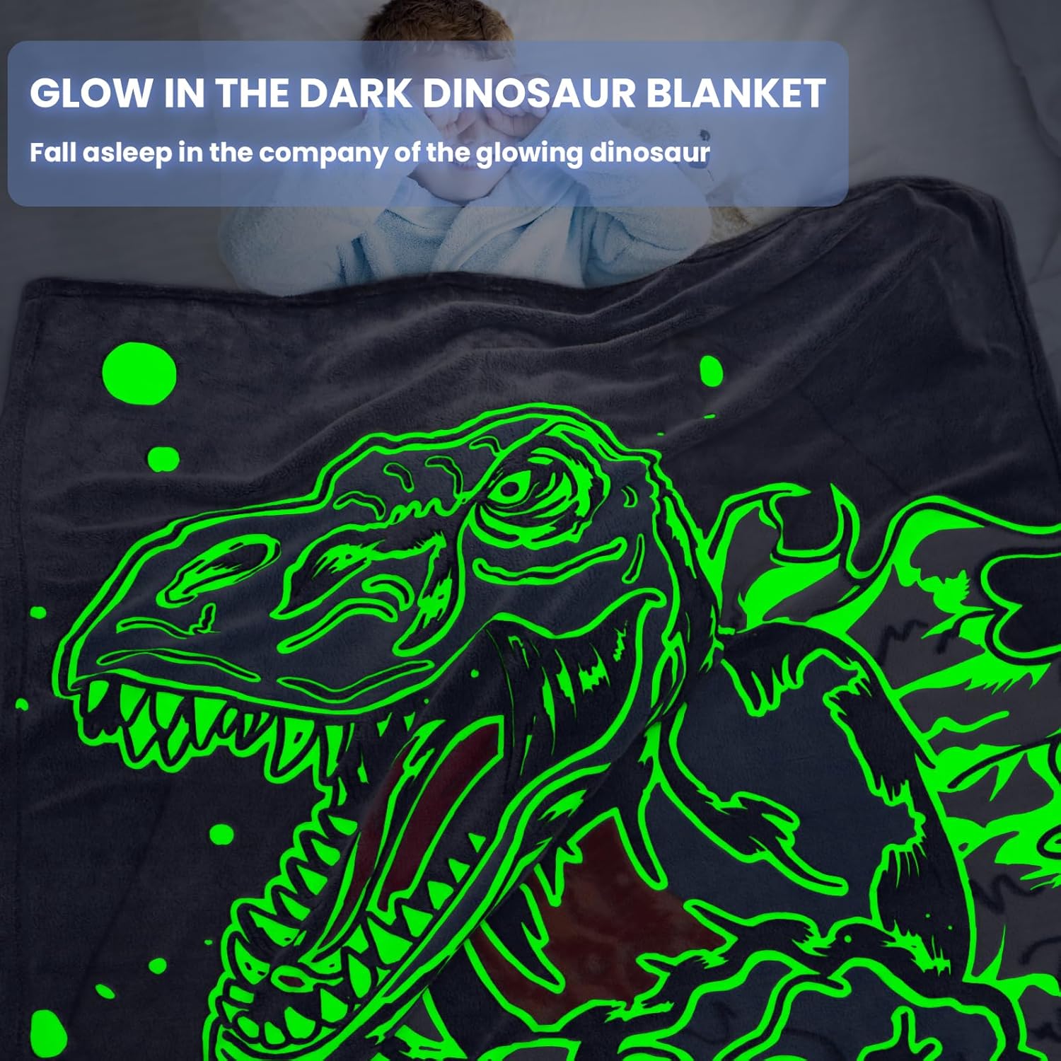 Regalos de dinosaurios para niños, manta que brilla en la oscuridad, manta de dinosaurio de 1 a 15 años, regalo de cumpleaños, Navidad, día de San