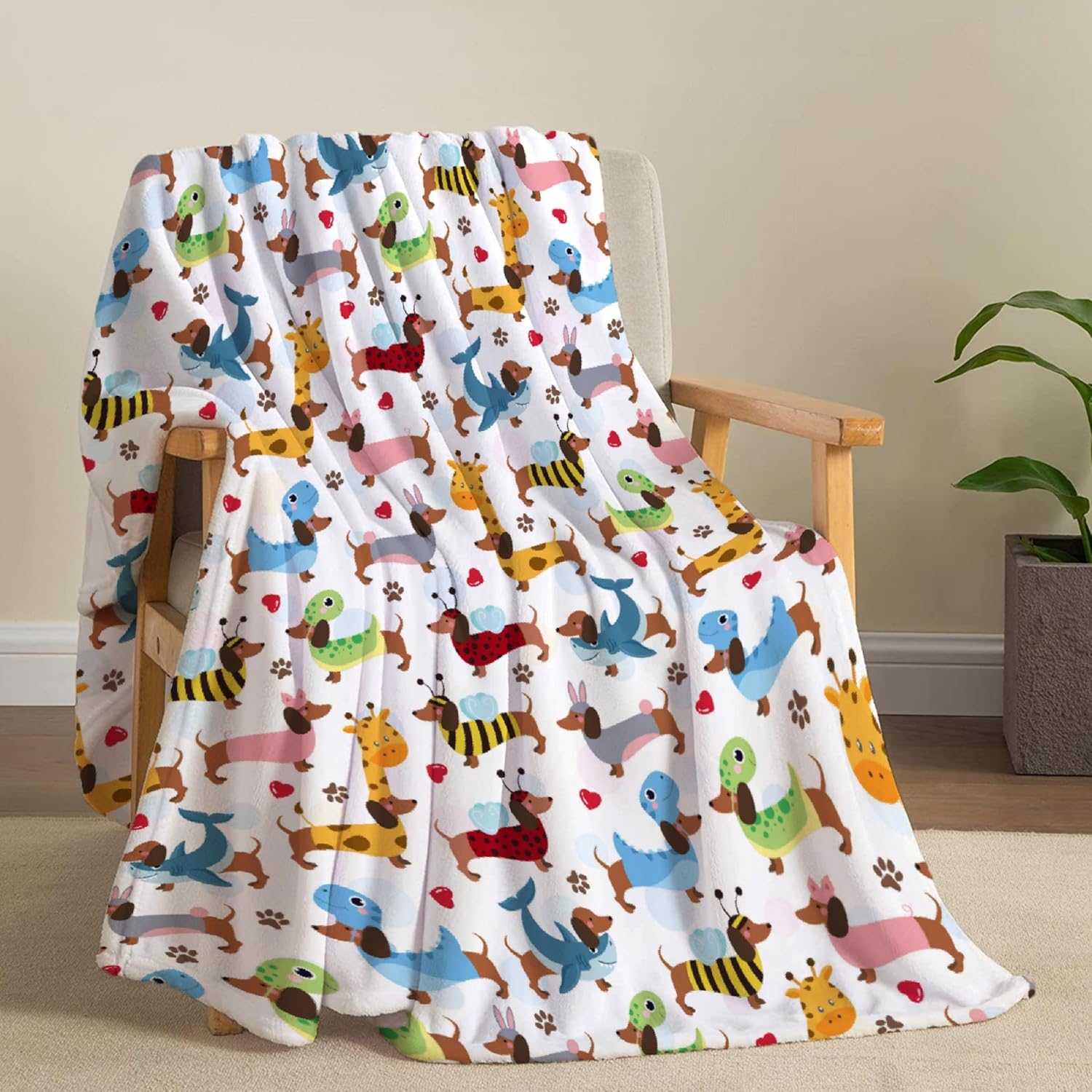 Linda manta de franela de perro salchicha para niños, adultos, adecuada para sofá, cama, campamento, viajes, todas las estaciones, 40 x 50 pulgadas,