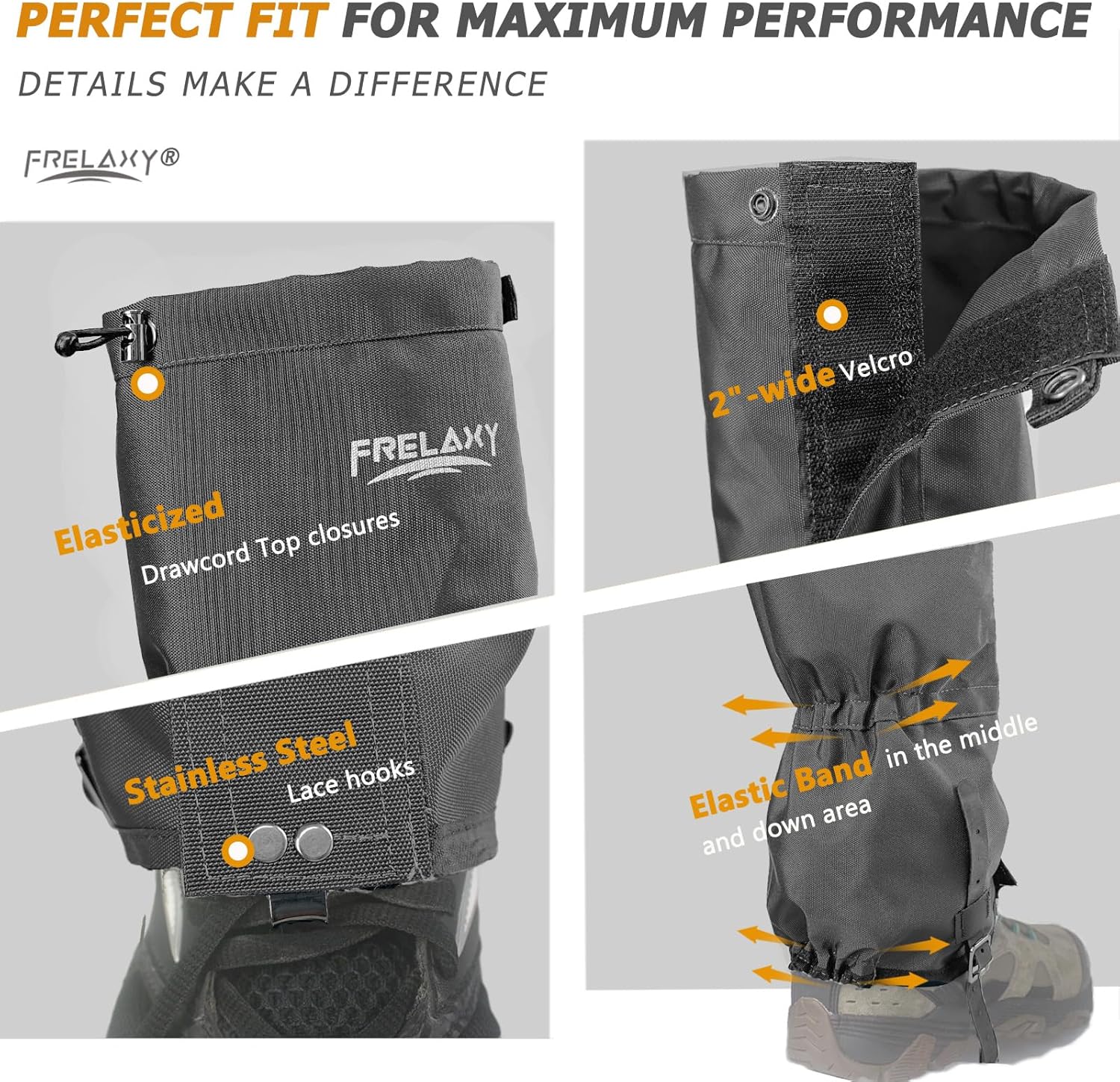 Frelaxy Polainas de caza de ultra alto rendimiento, polainas de senderismo 100% impermeables con correa de goma mejorada, polainas ajustables para