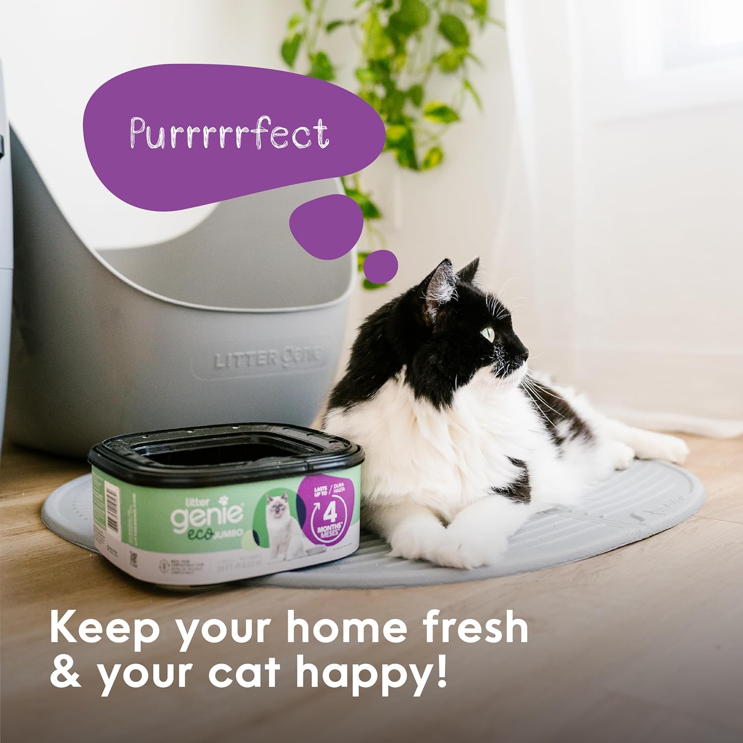 Litter Genie Recargas ecológicas  Bolsas compostables para arena para gatos Jumbo 1 paquete  Hasta 4 meses de suministro en 1 cartucho