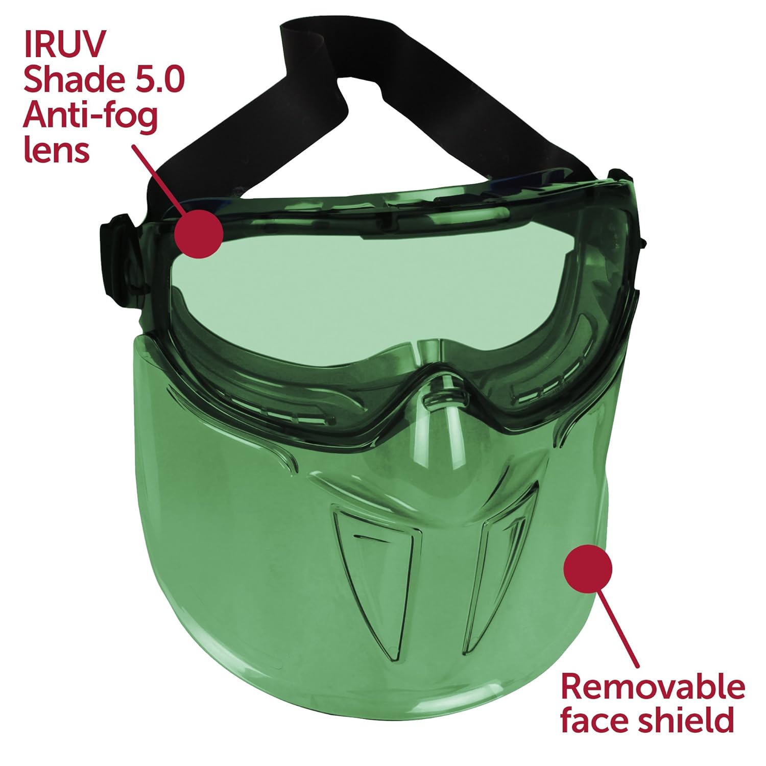 KleenGuard V90 “The Shield” – Gafas de seguridad con protector facial (18631), lente antivaho IRUV Shade 3.0 con marco negro, 6 parespaquete