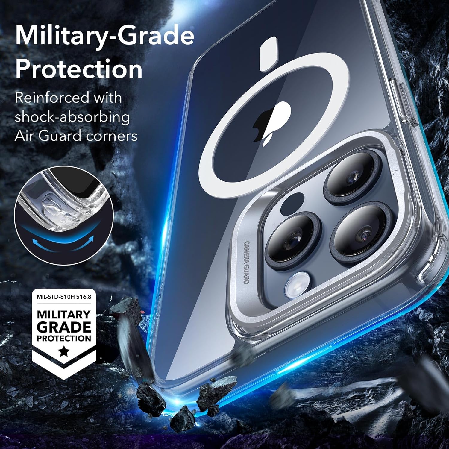 ESR Funda para iPhone 15 Pro Max, compatible con MagSafe, funda protectora de grado militar, funda de teléfono con soporte integrado, cubierta