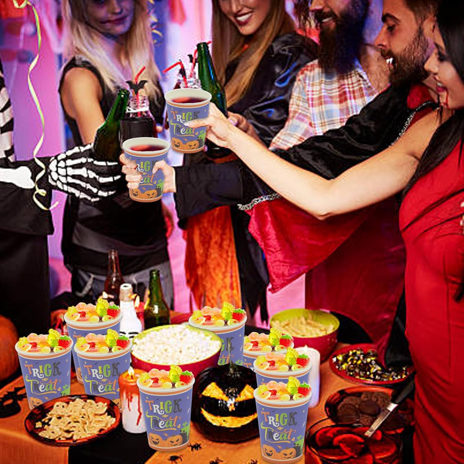 100 vasos de papel de Halloween  Vasos de bebida estilo calabaza de 9 onzas  Vasos desechables para fiesta de Halloween  Tazas de decoración de
