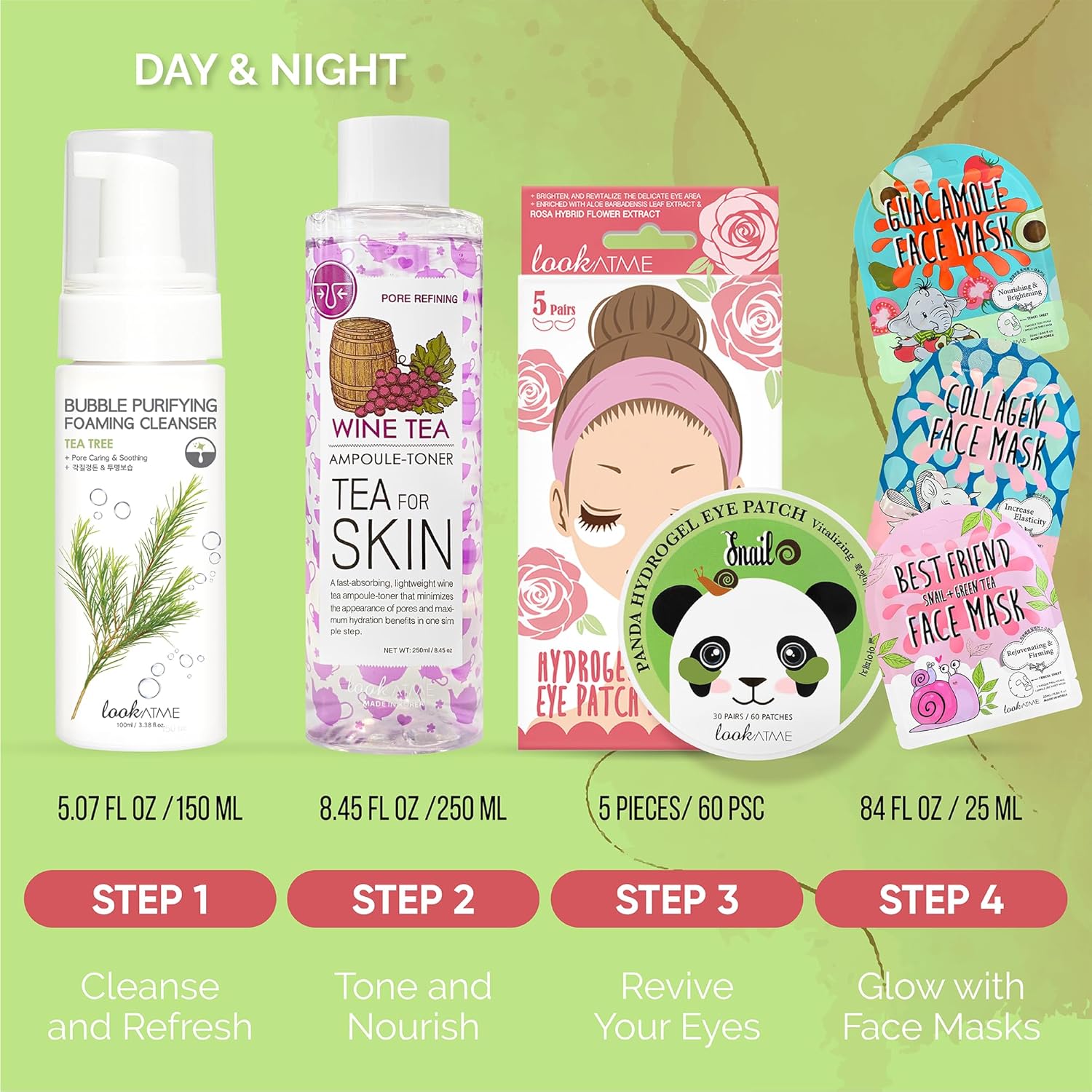 Juego coreano para el cuidado de la piel, kits simplificados de Kbeauty para el cuidado de la piel, kit facial asiático con limpiador a base de
