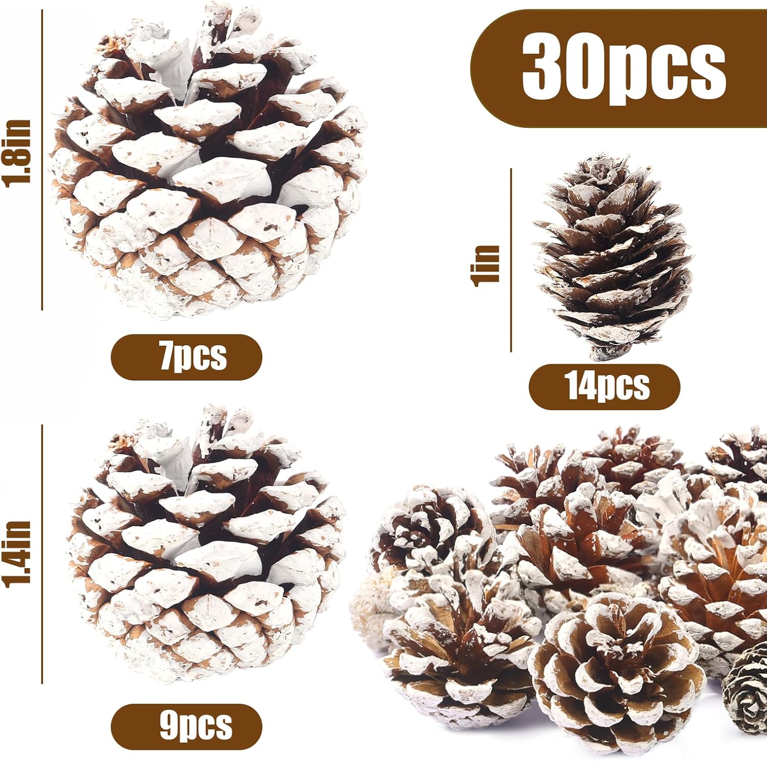 JOHOUSE 30 piezas de decoración de piñas de nieve, conos de pino naturales para manualidades, adornos de cono de pino de Navidad para árbol de