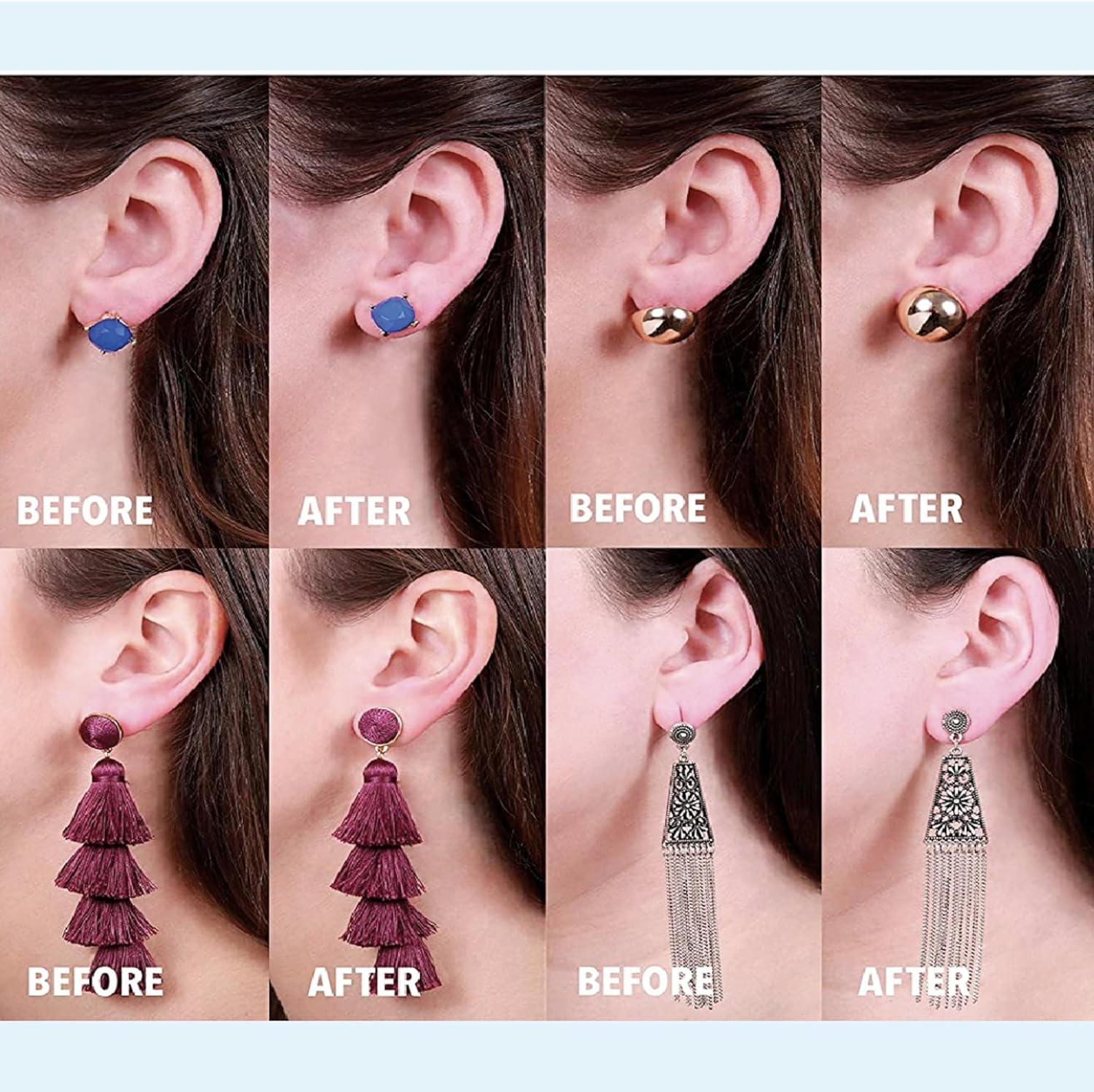 Espalda levantadora de aretes de plata de ley 925 para orejas caídas, ajustables, hipoalergénicas, para aretes pesados