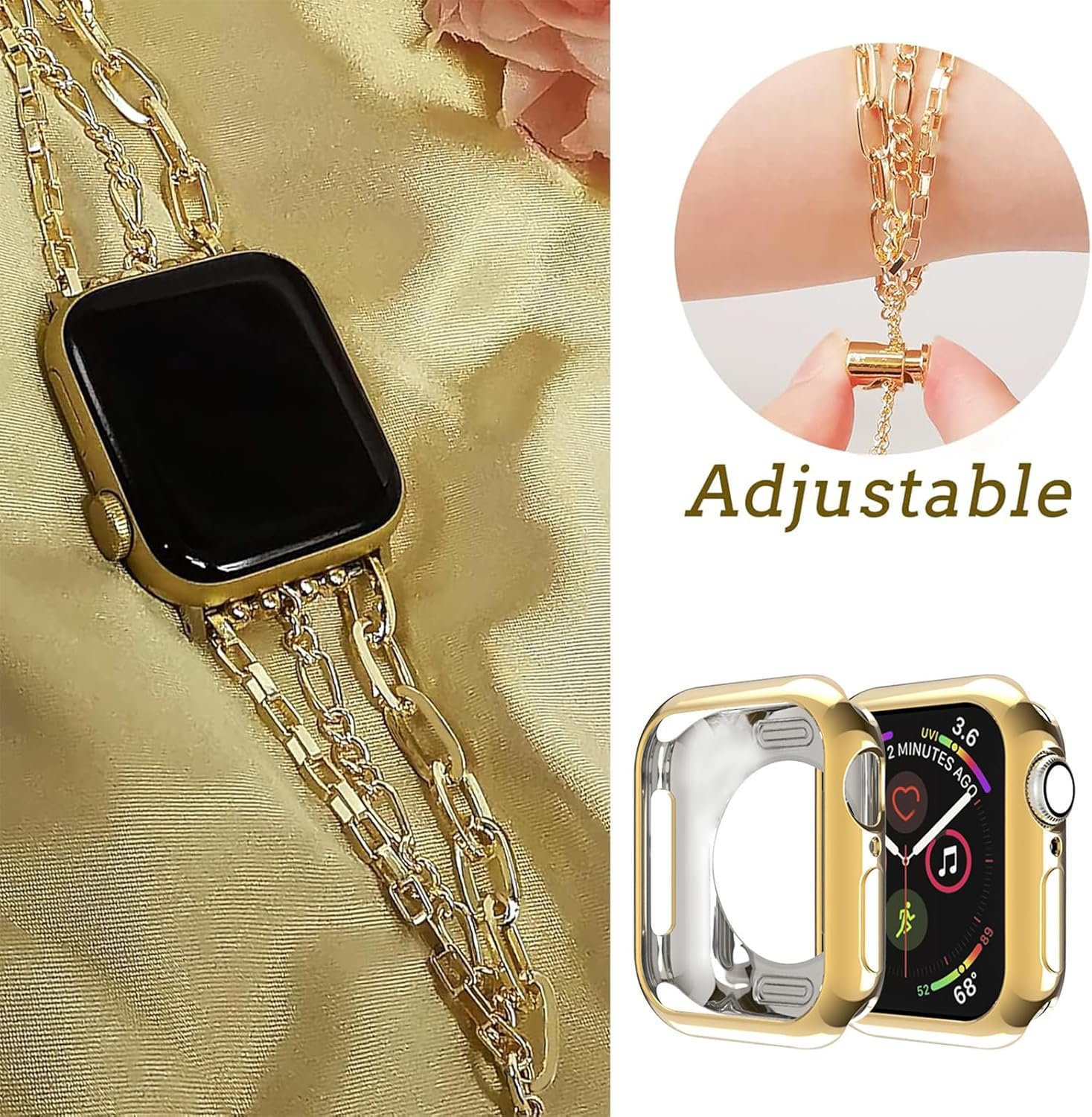 MORWLAT Pulsera de cadena compatible con Apple Watch con funda de TPU de 1.496 pulgadas1.575 pulgadas1.614 pulgadas1.654 pulgadas1.732 pulgadas1.772