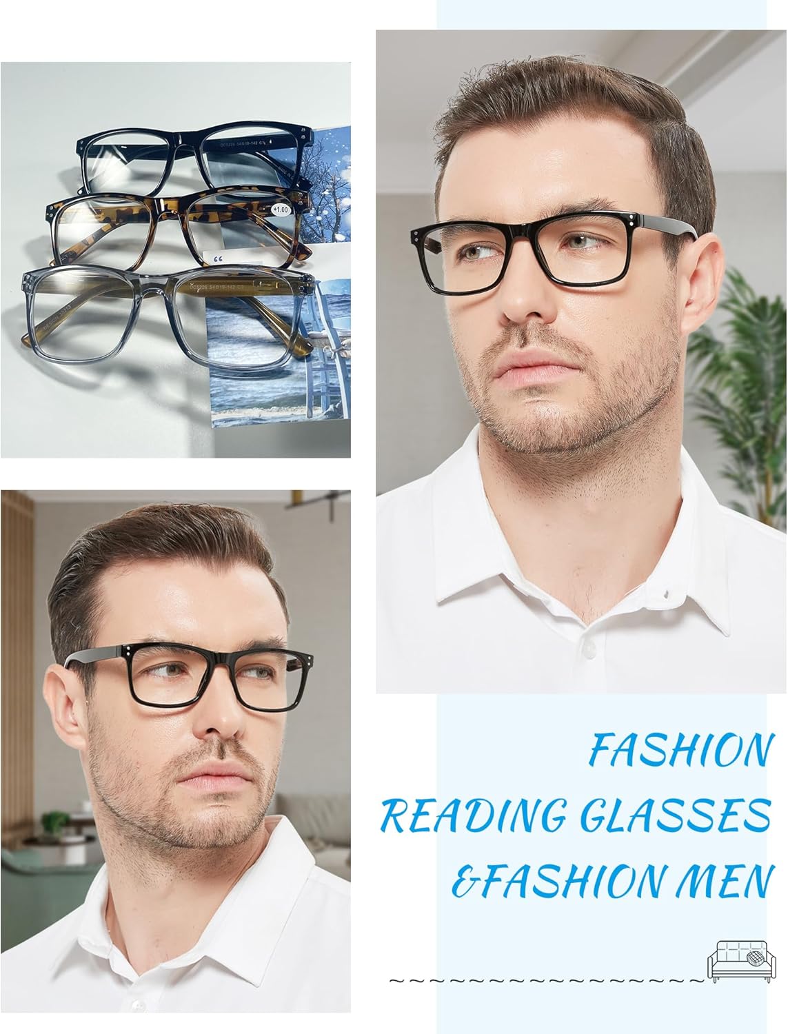 OCCI CHIARI Gafas de lectura para hombres lectores rectangulares de moda (1.0 1.25 1.5 1.75 2.0 2.25 2.5 2.75 3.0 3.5 4.0 5.0 6.0)