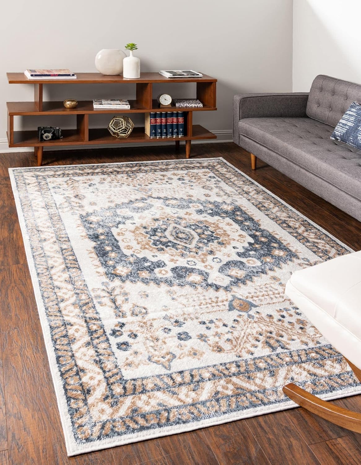 Unique Loom Oxford Collection – Alfombra Sheldonian (8 x 10 pies, rectangular, cremaazul marino)