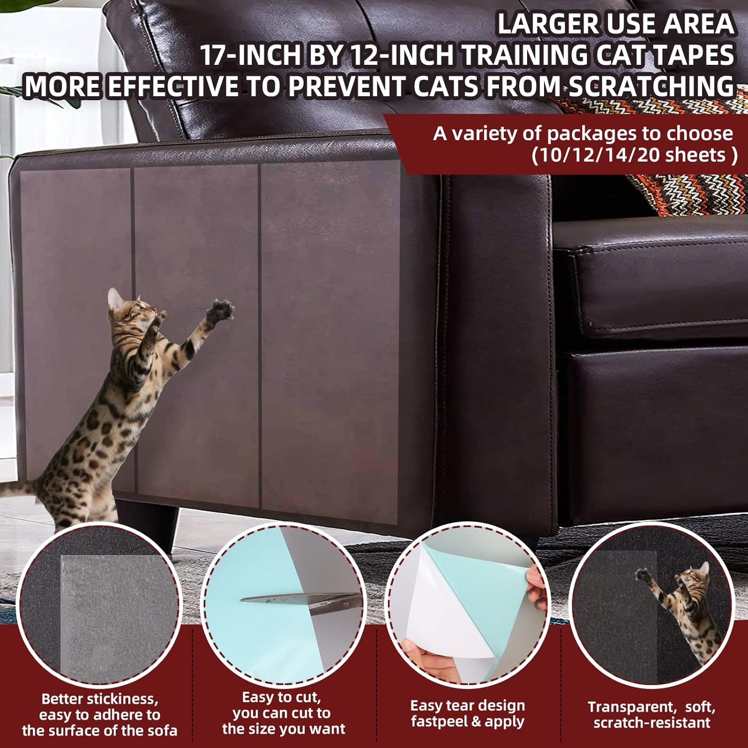 Cinta disuasoria para gatos  Cinta adhesiva antiarañazos de doble cara para muebles de gatos  Cinta de entrenamiento para gatos  Protector de sofá