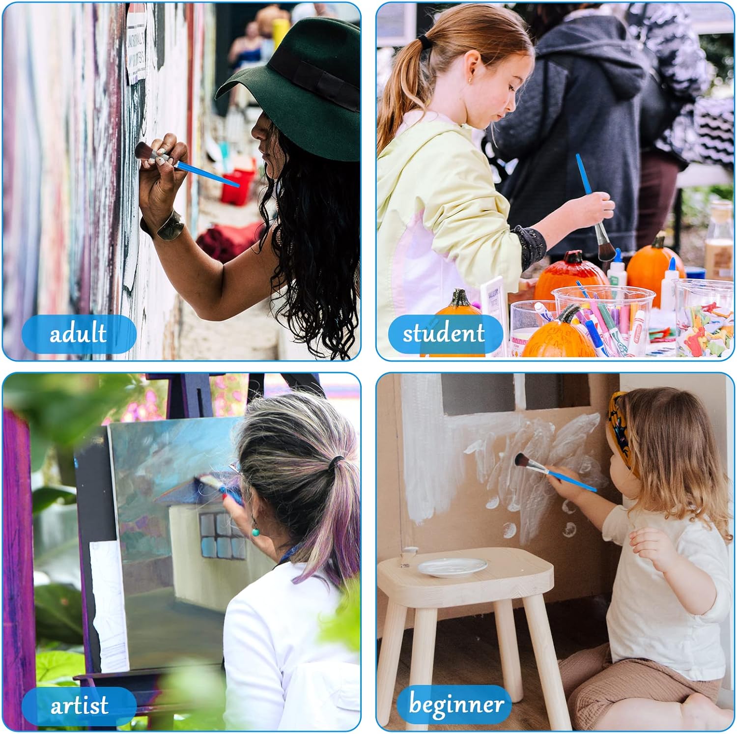 6 pinceles para fregona para pintura acrílica, pincel de mezcla de 1 pulgada, pinceles de pintura para pintura acrílica, pincel ovalado para