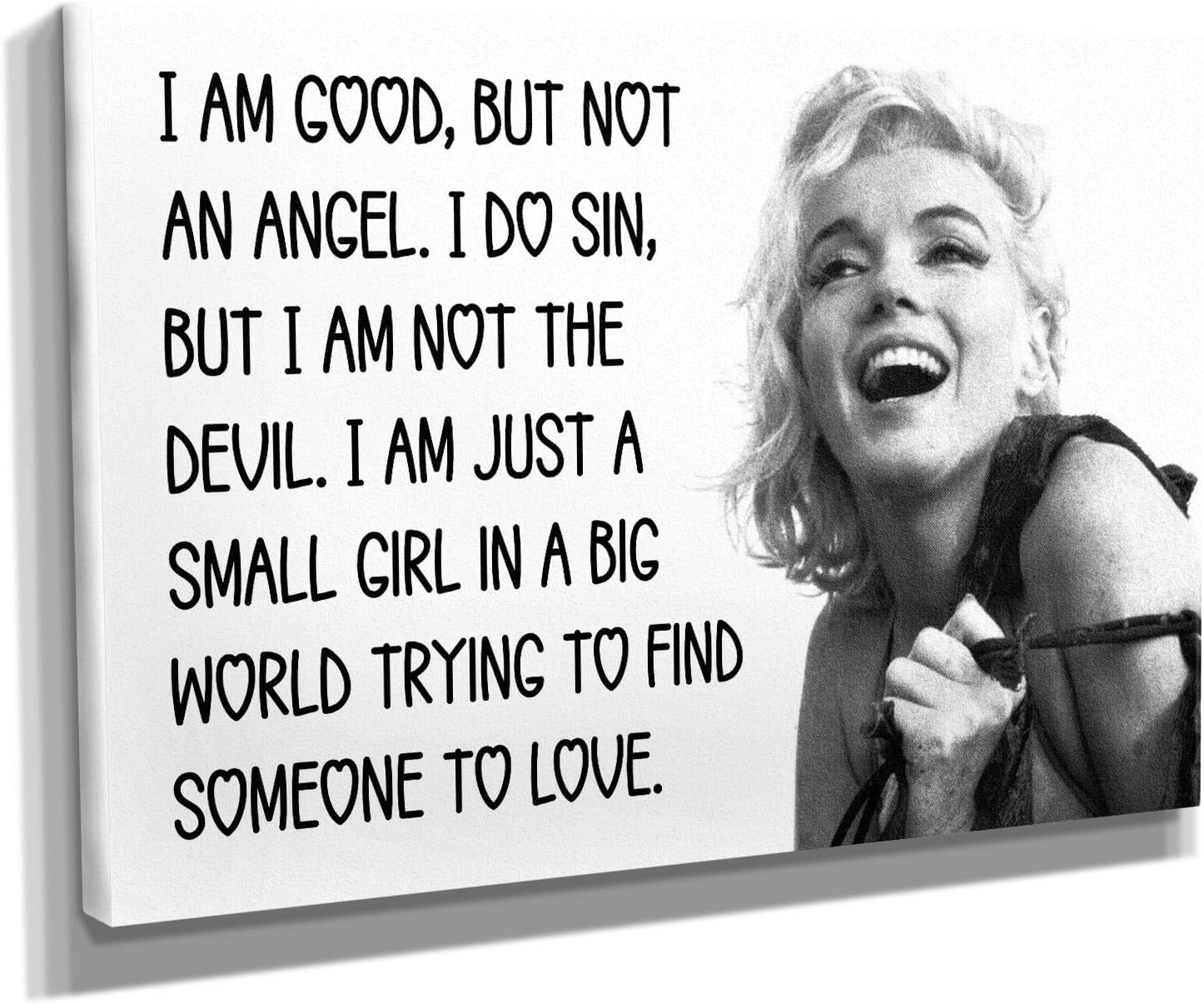 Marilyn Monroe – Lienzo decorativo con frase en inglés “I am good, but not an angel” (36 x 24 pulgadas, galería envuelta)