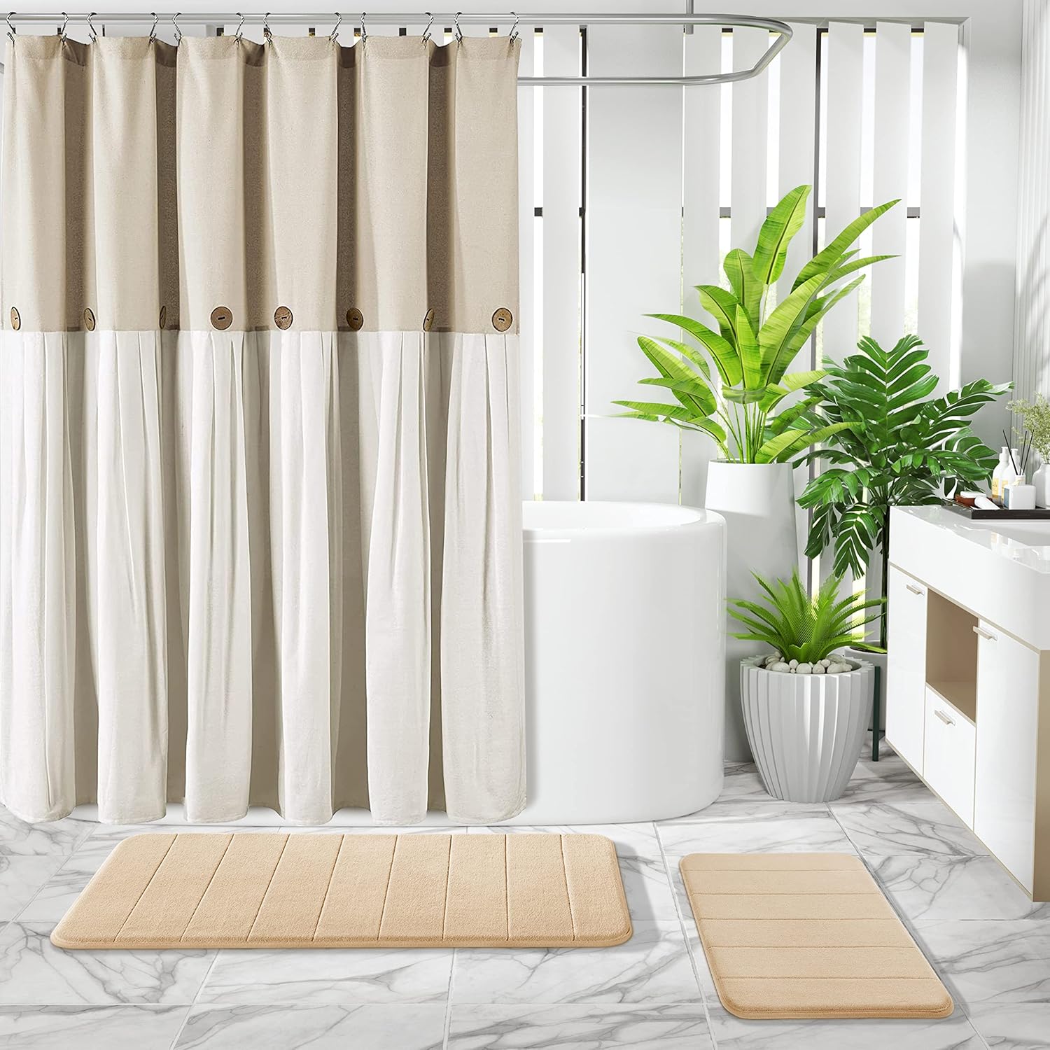 Yimobra 3 Pieces Memory Foam Bath Mat Sets, 44.1×24 + 31.5×19.8 and U-Shaped for Bathroom Rugs, Toilet Mats, Non-Slip, Soft Comfortable, Water