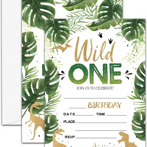 Invitaciones para fiesta de primer cumpleaños, invitaciones de cumpleaños Wild One para niños y niñas, invitaciones de safari dorado en la selva, Invitaciones para fiesta de primer cumpleaños, invitaciones de cumpleaños Wild One para niños y niñas, invitaciones de safari dorado en la selva,