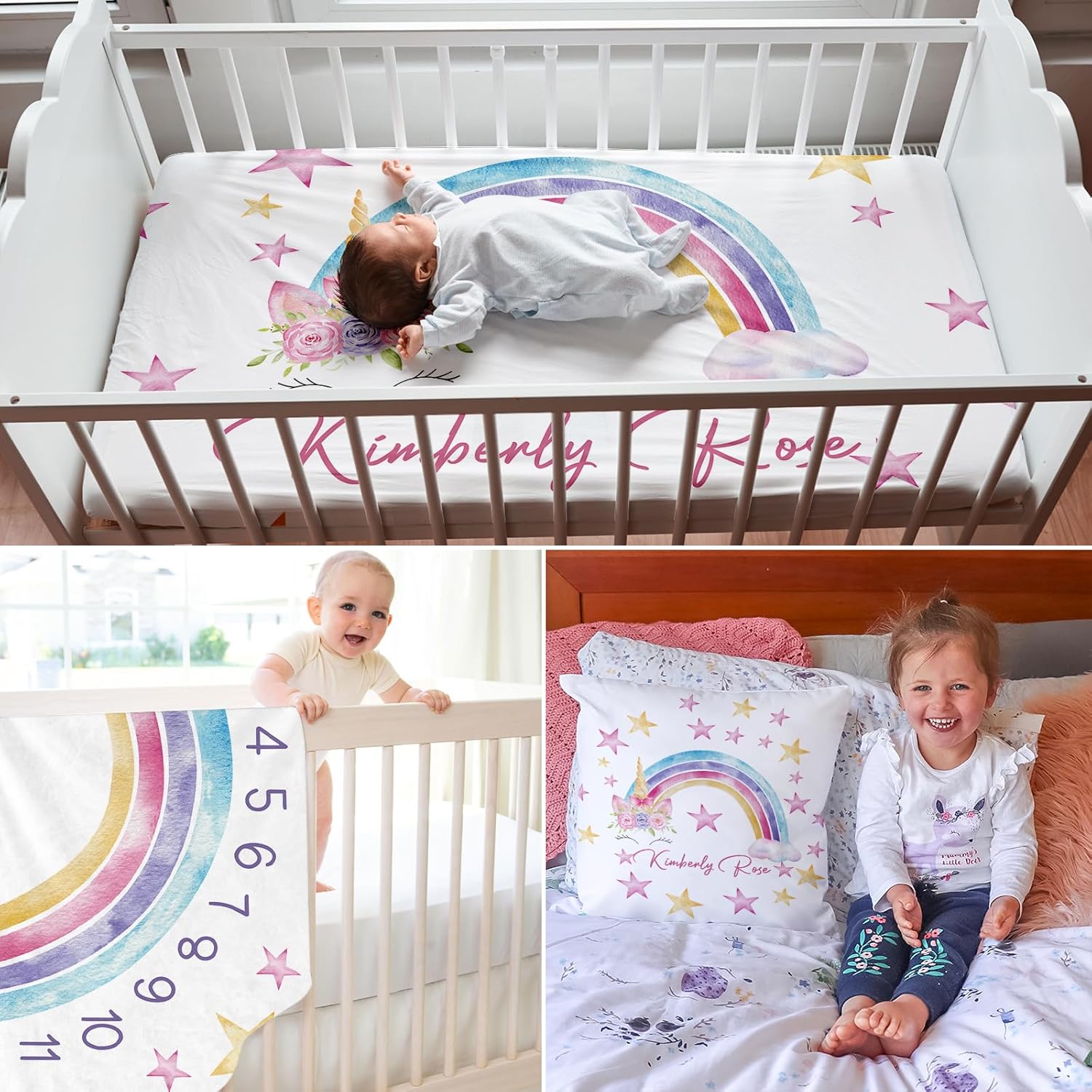 Juego de ropa de cama personalizado para cuna con nombre para niña, juegos de cuna de bebé con nombre personalizado para niños pequeños, juego de