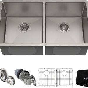 Kraus Standard PRO KHU102-33 – Fregadero de cocina acero inoxidable de 33in y 16g, con doble pila de distribución 50 y 50 para montar bajo encimera Kraus Standard PRO KHU102-33 – Fregadero de cocina acero inoxidable de 33in y 16g, con doble pila de distribución 50 y 50 para montar bajo encimera