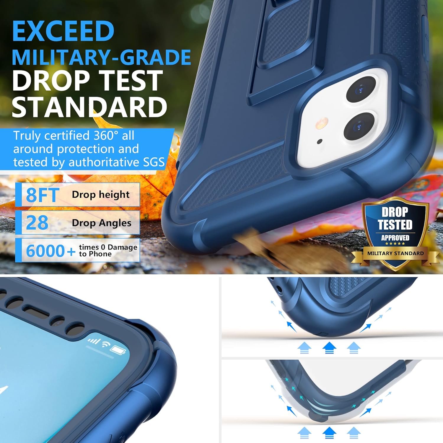 ORETech Funda diseñada para iPhone 11, con 2 protectores de pantalla de vidrio templado Soporte integrado cuerpo completo a prueba de golpes de