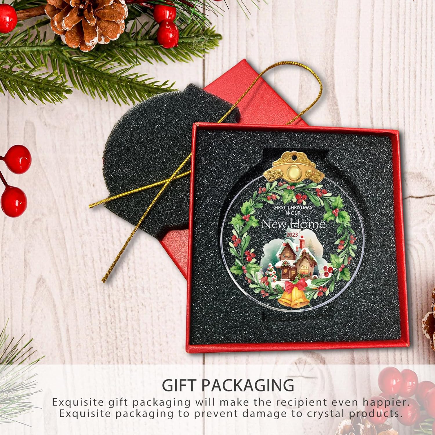 Adorno de cristal para la primera Navidad en nuestro nuevo hogar 2023, recuerdo de Navidad, diseño de campana, regalo de primera Navidad, regalo de