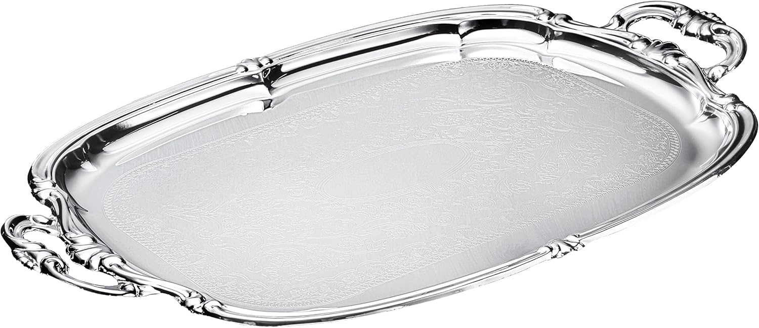 TigerChef – Bandeja de acero cromado con asas de 19.5 x 12.5 pulgadas para comer, platos para servir para fiestas, platos rectangulares para fiestas