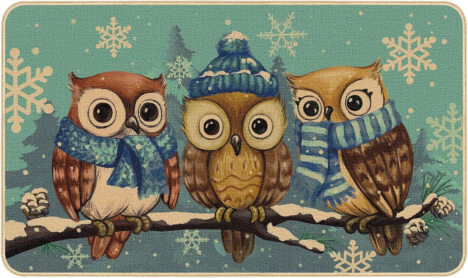 Tapete para puerta de invierno, antideslizante, con diseño de búho, para Navidad, invierno, copos de nieve, decoración del hogar, 29 x 17 pulgadas,