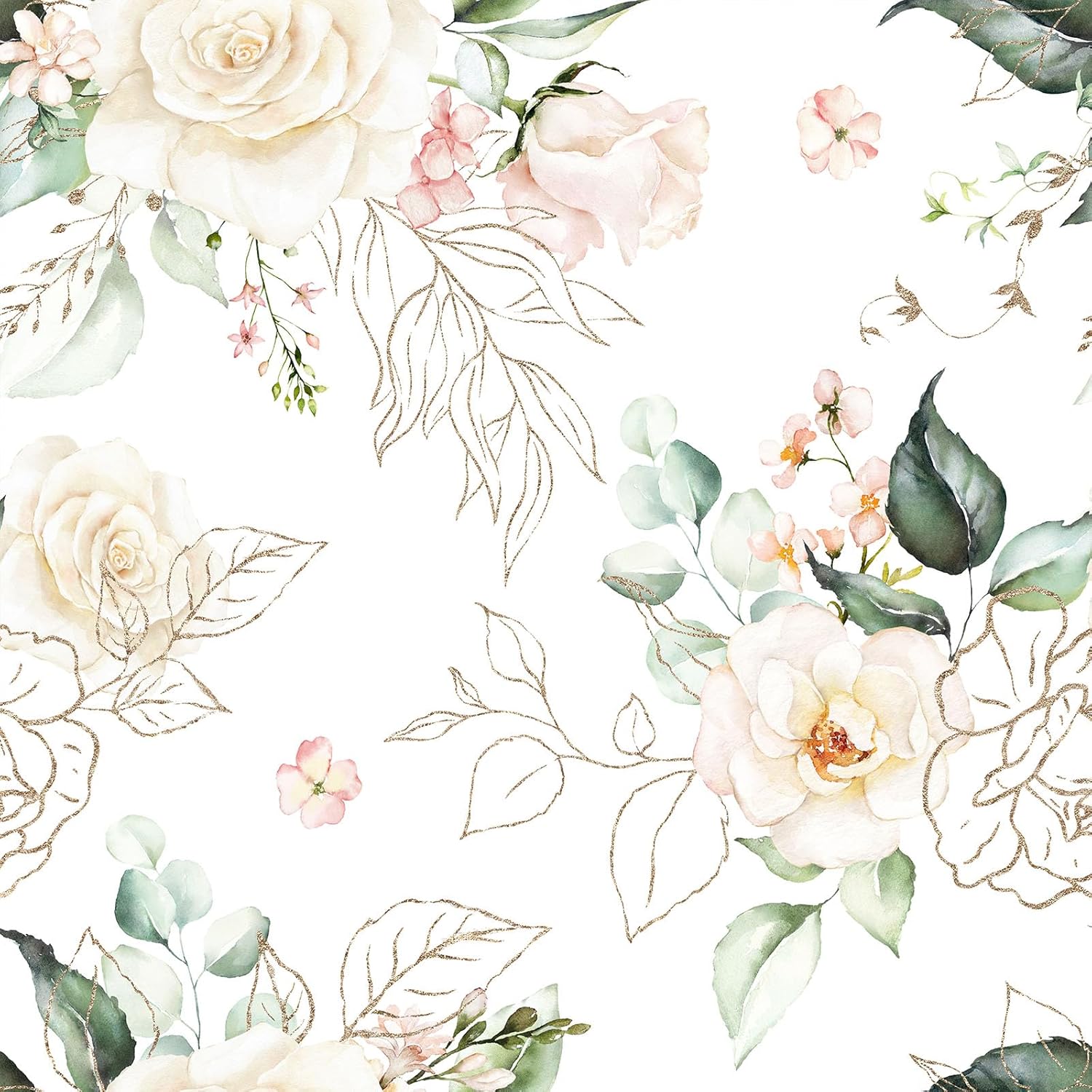 BaoHArtHome Papel tapiz floral para despegar y pegar, papel de contacto extraíble con hojas de oro rosa, fácil de despegar, autoadhesivo, para