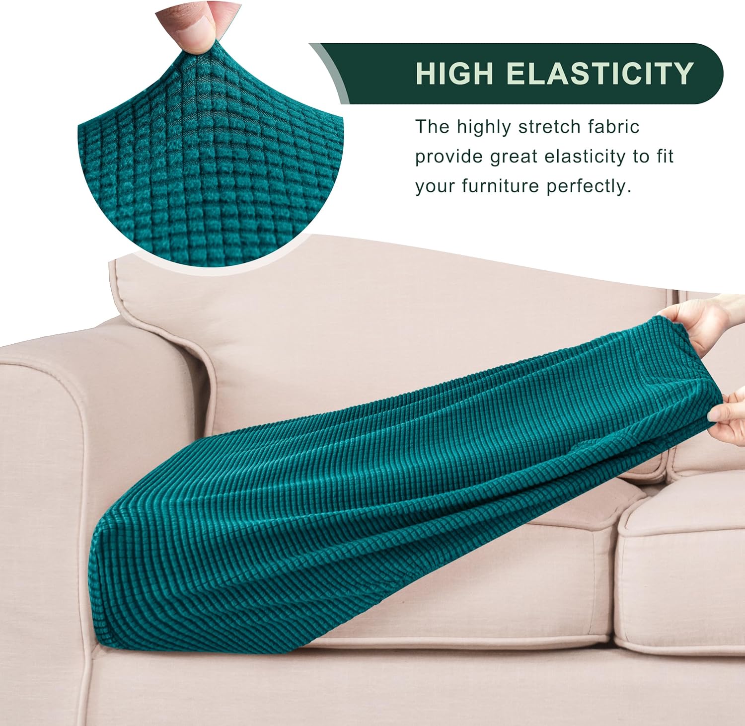 CHUN YI – Funda elástica de cojín para sofá biplaza, funda de asiento de sofá con tela jacquard de elastano (mediana, color verde azulado)