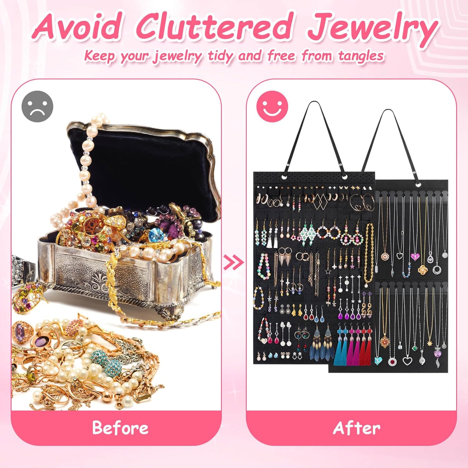shynek Paquete de 2 organizadores colgantes para joyas, incluye soporte para collares y aretes organizador para collares, aretes, pulseras y