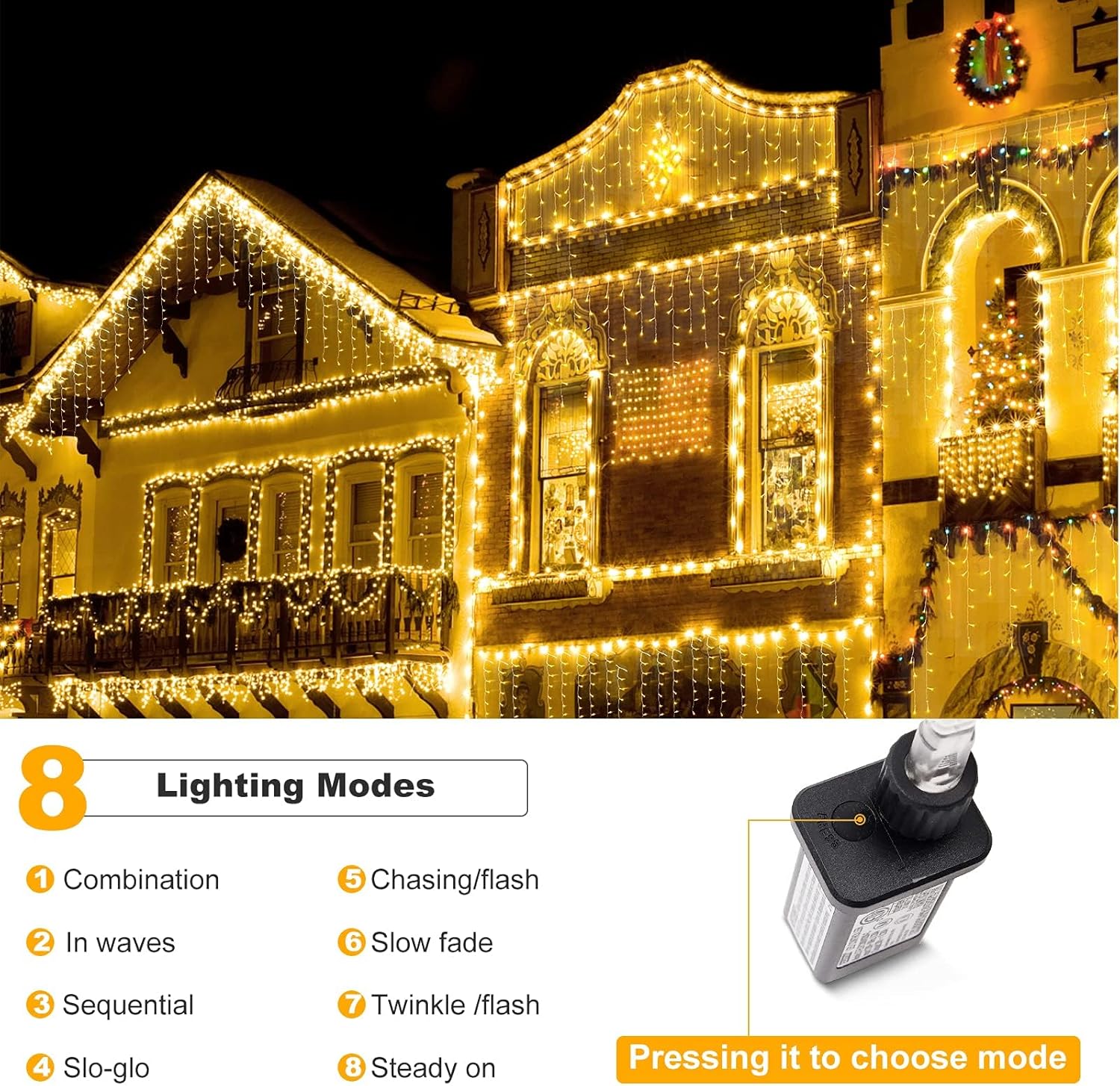 Luces de Navidad, decoraciones de Navidad para interiores y exteriores, 416 luces LED de 34 pies con 8 modos de luces de carámbanos, 2023 nuevas