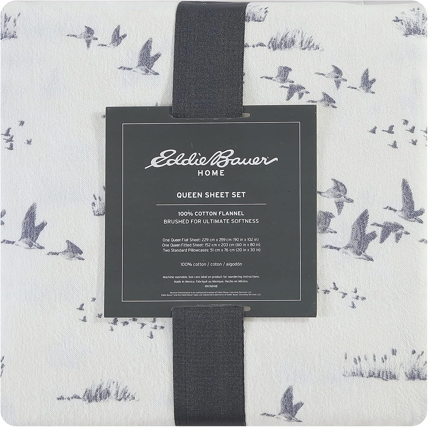 Eddie Bauer – Juego de sábanas de tamaño Queen, de franela de algodón, cepillado para mayor suavidad, acogedora decoración para el hogar (Geese