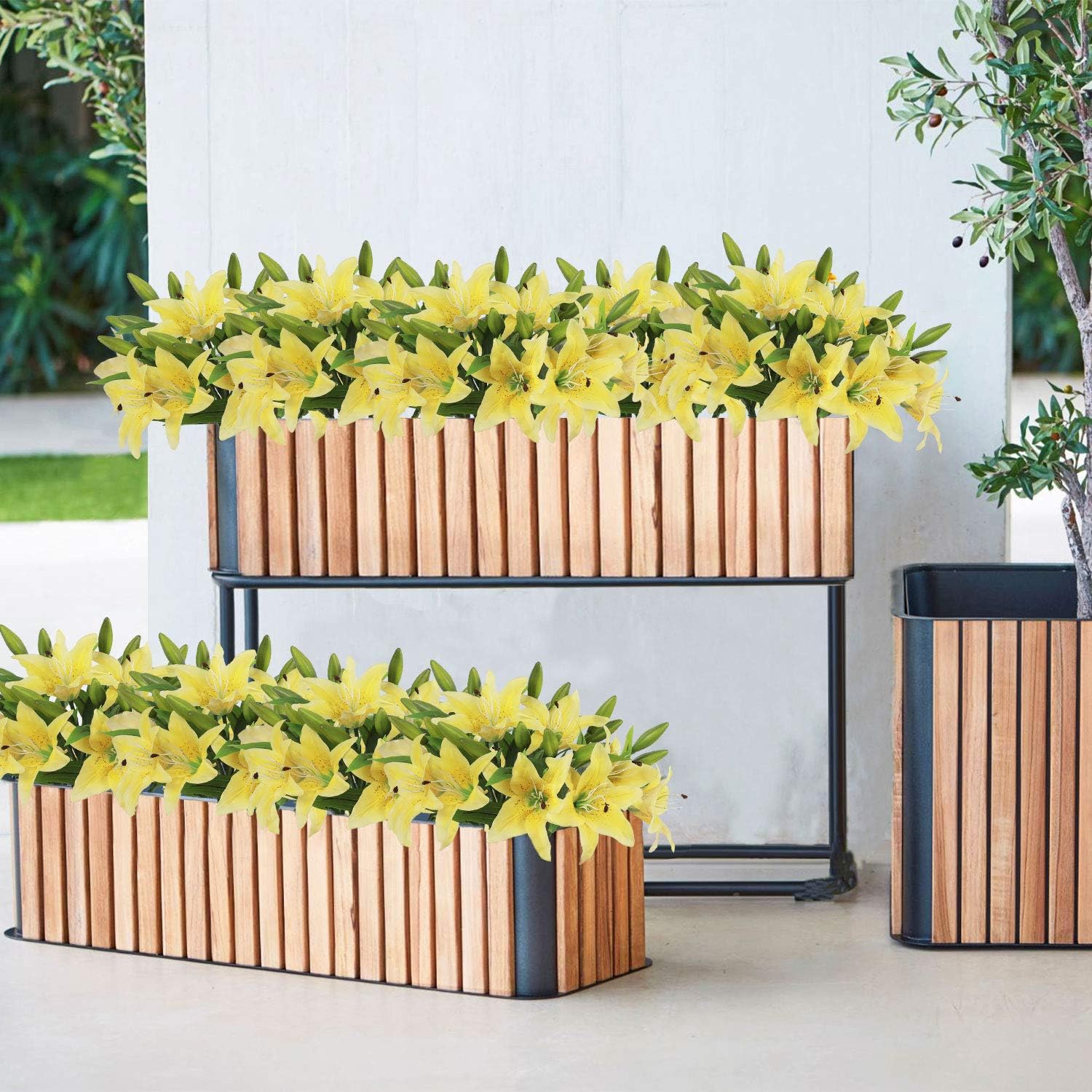 MARTINE MALL Ramo de flores artificiales de lirios de tigre con varillas para el hogar, mesa, boda, decoración de banquetes, color amarillo