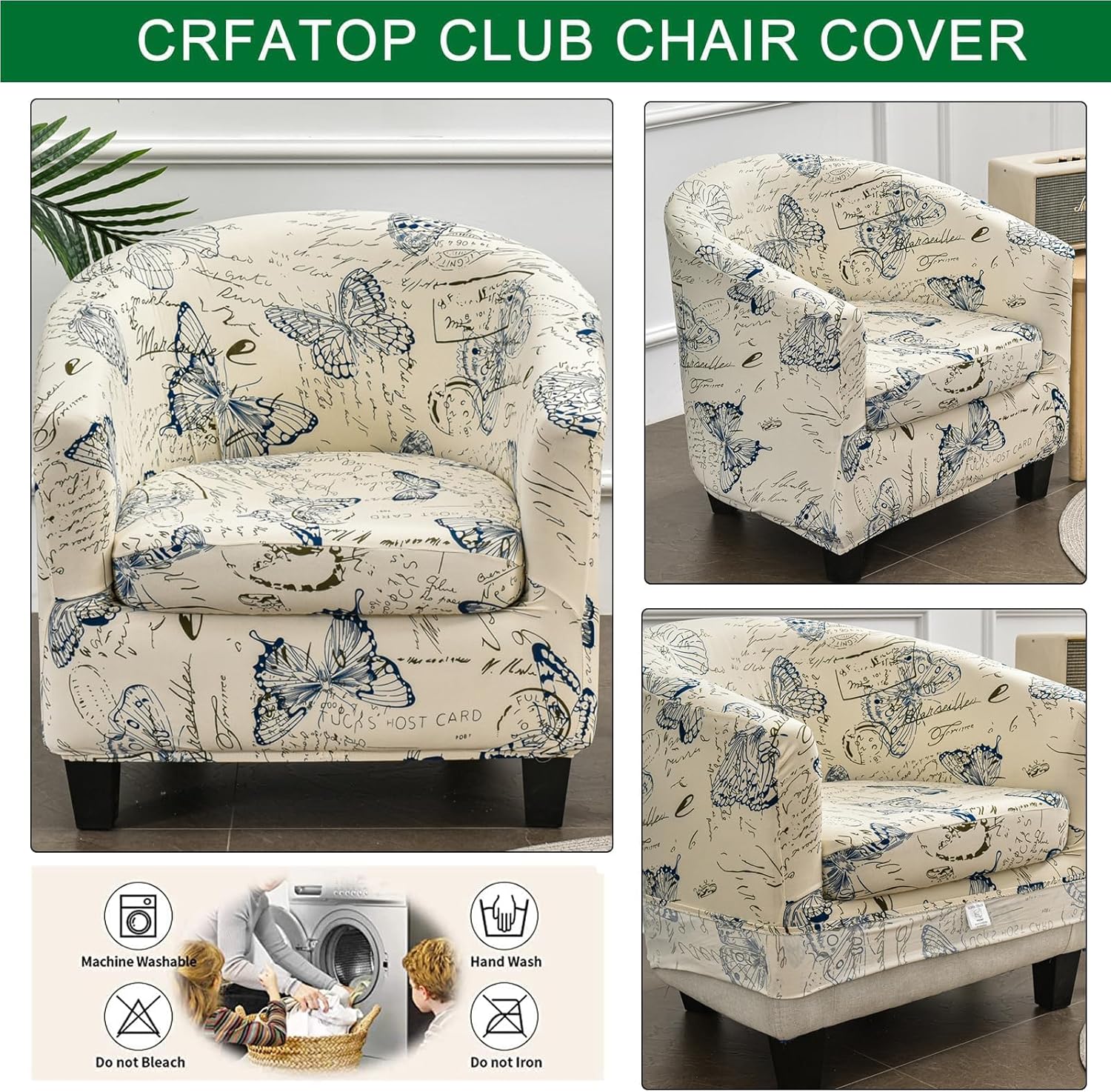 CRFATOP Funda para silla de club, 2 piezas, funda estampada para silla de bañera, fundas de sillón con estampado suave, fundas de sofá con parte