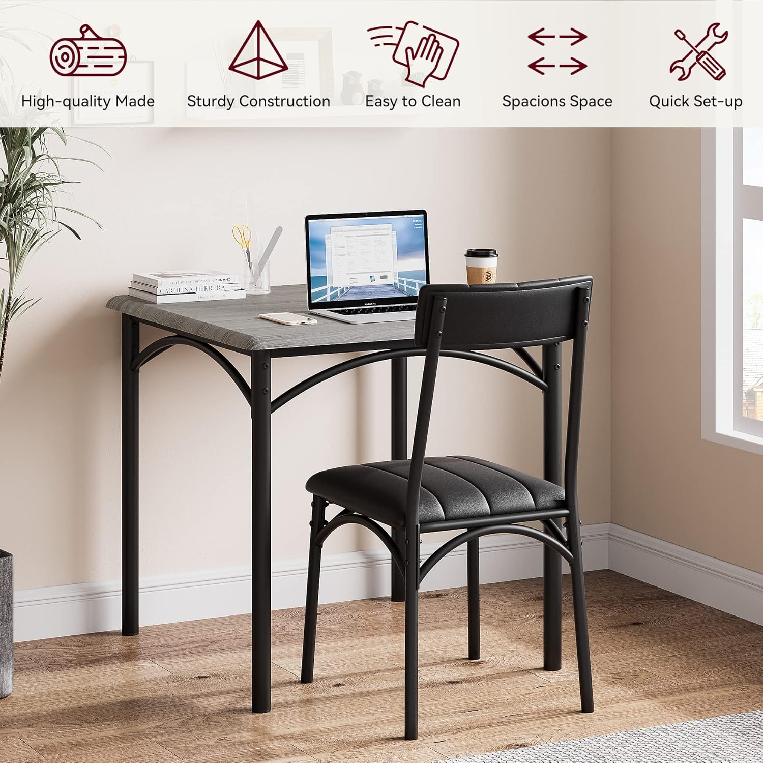 GAOMON Juego de mesa de comedor para 2, mesa de cocina y sillas para 2 personas con sillas tapizadas, juego de mesa de comedor de 3 piezas, juego de