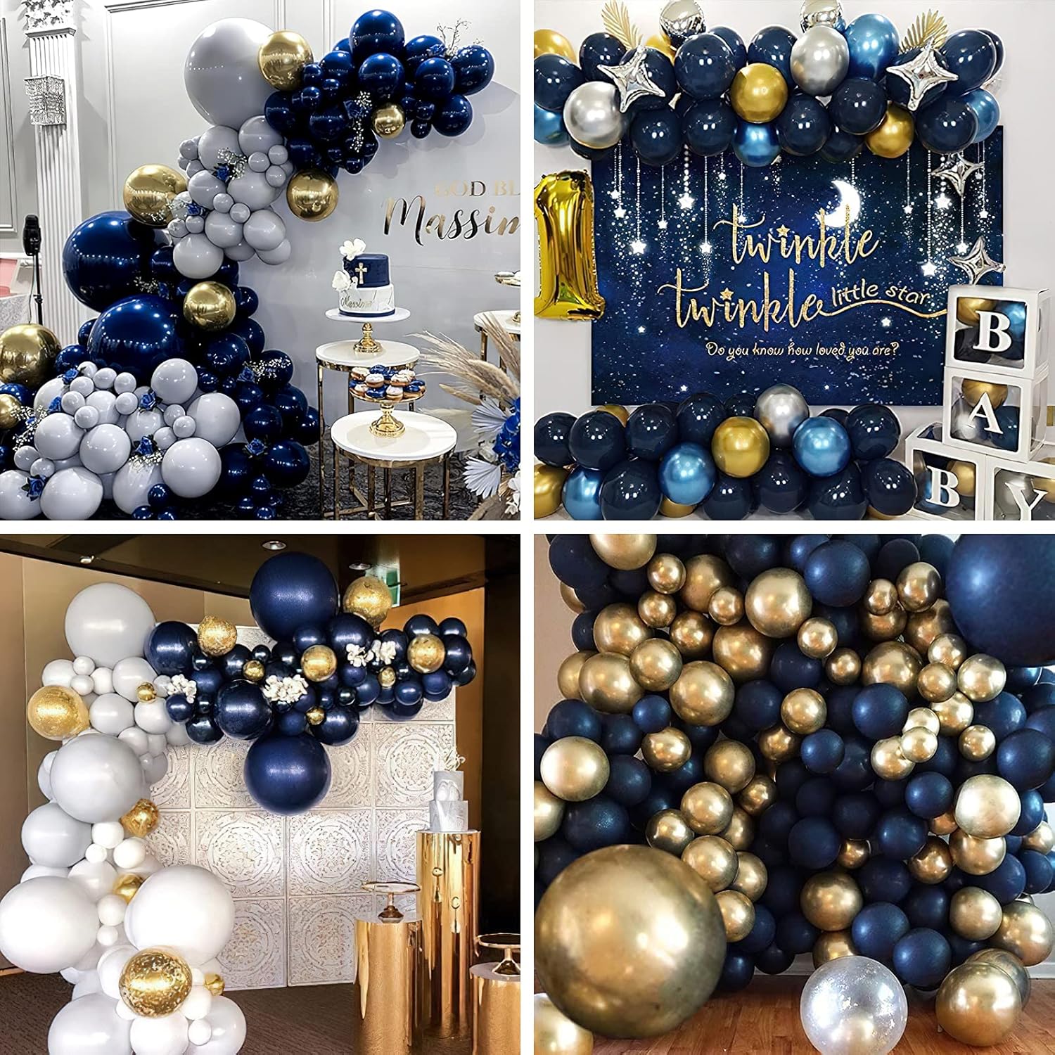 50 globos azules de 12 pulgadas y 50 globos plateados de 12 pulgadas