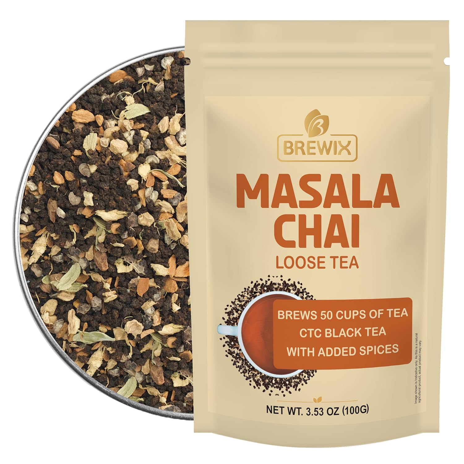 BREWIX, Masala Chai Tea Té CTC de hojas sueltas (más de 50 tazas, 3.53 onzas3.53 oz) fuerte, robusto y aromático, totalmente natural  Mezclado con