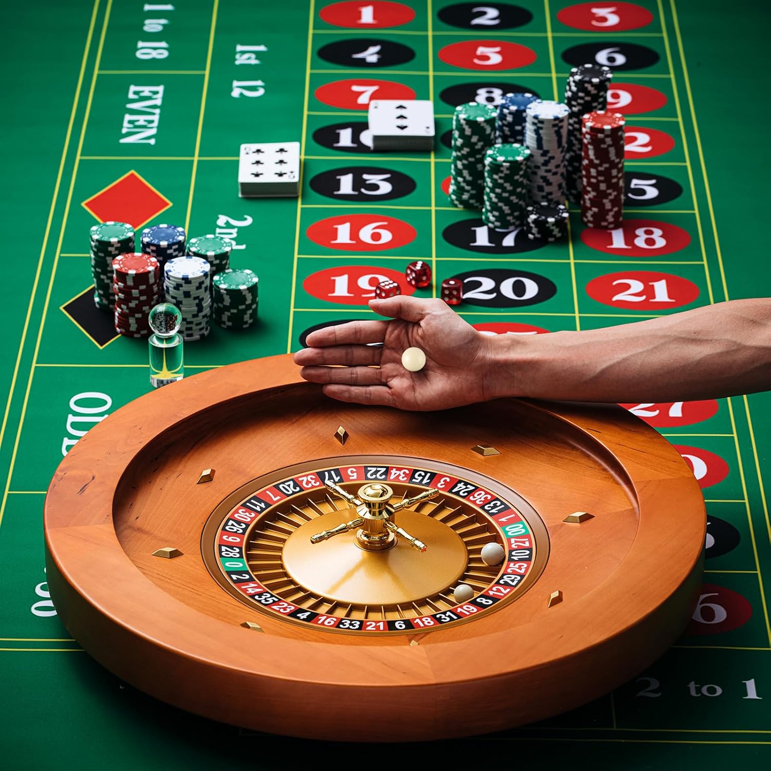 Rueda de ruleta de madera de 20 pulgadas con 4 bolas de ruleta, rodamientos de precisión de grado casino, rueda giratoria, juegos de mesa de ocio