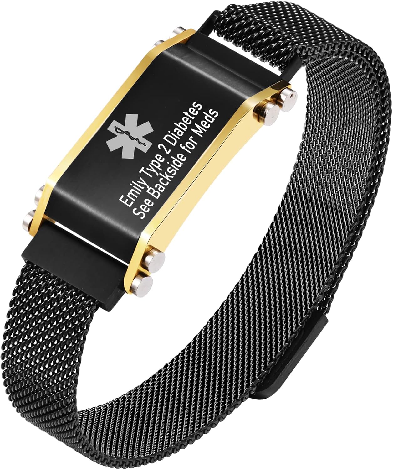 VNOX – Pulseras de identificación y alerta médica para hombres, mujeres y niños, con grabado, malla ajustable de acero inoxidable, para emergencias