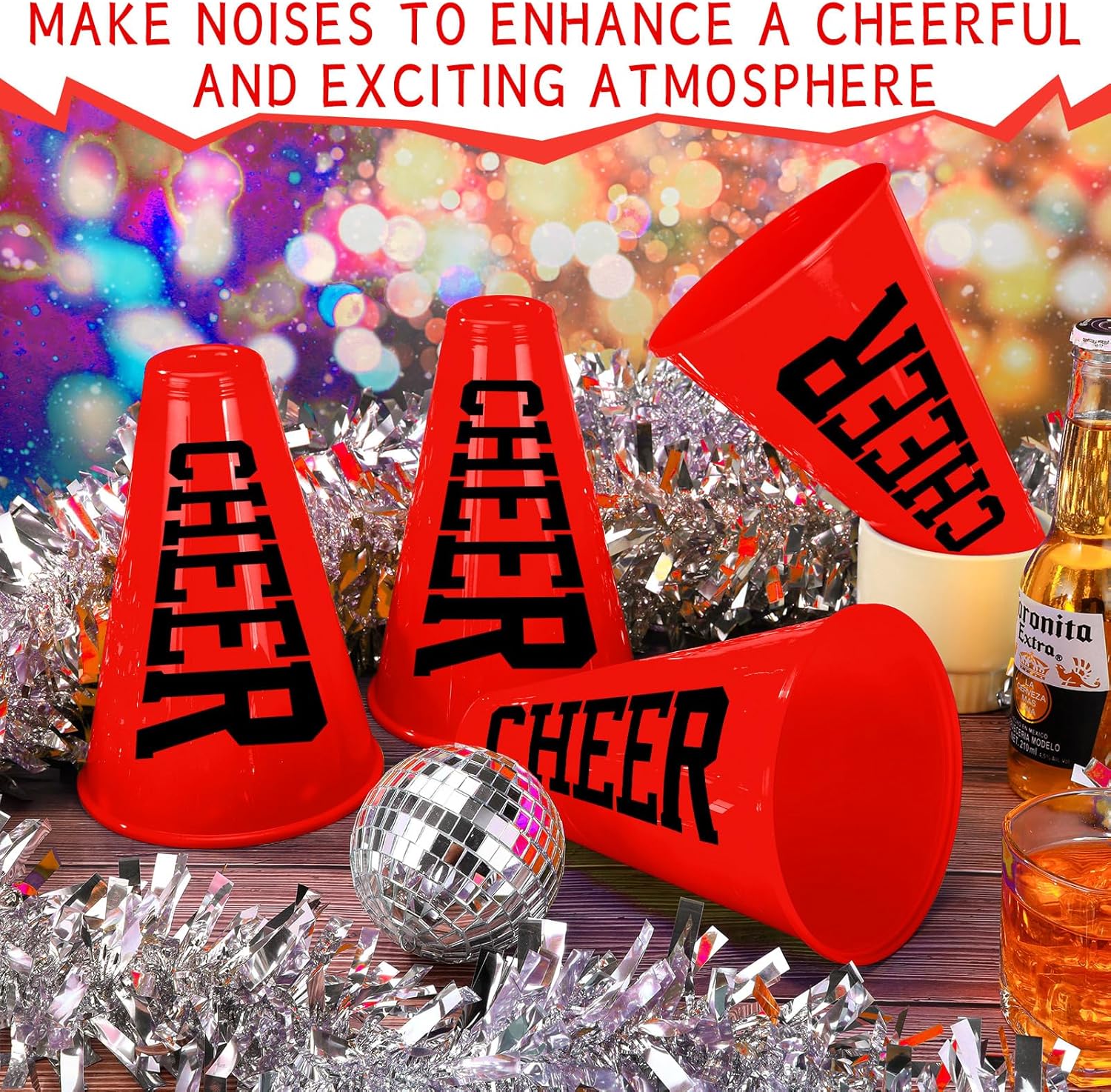 Meooeck 12 piezas de megáfono de animadora roja Noisemaker a granel accesorio de fiesta de plástico para animadoras pequeñas megáfono director de