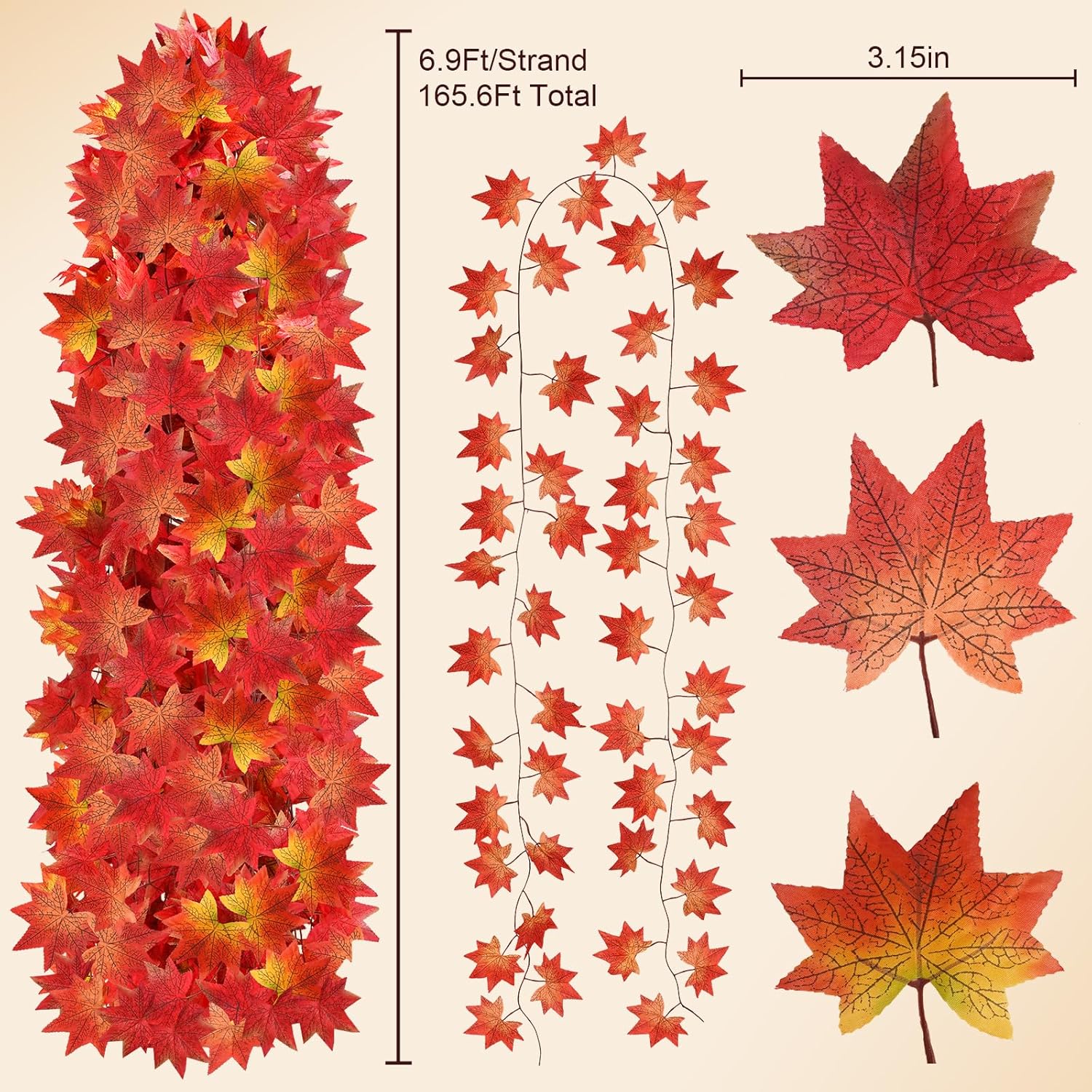 Anftraer – Paquete de 12 guirnaldas de hojas de otoño, guirnalda de vides de otoño artificiales, guirnalda de hojas de arce de otoño, decoración de