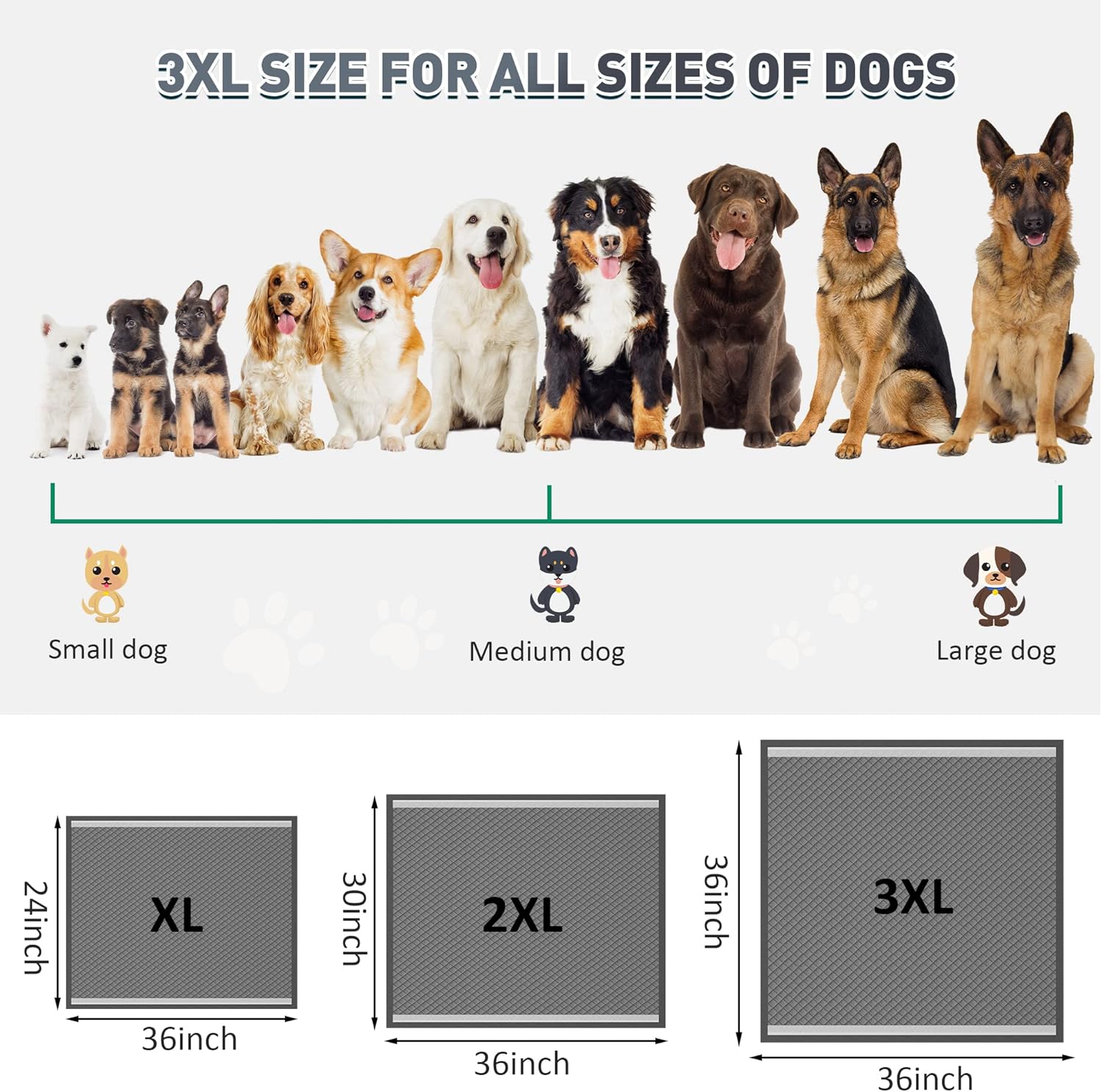Almohadillas para cachorros de carbón superabsorbentes para control de olores, tamaño jumbo de 36 x 36 pulgadas, a prueba de fugas, almohadillas
