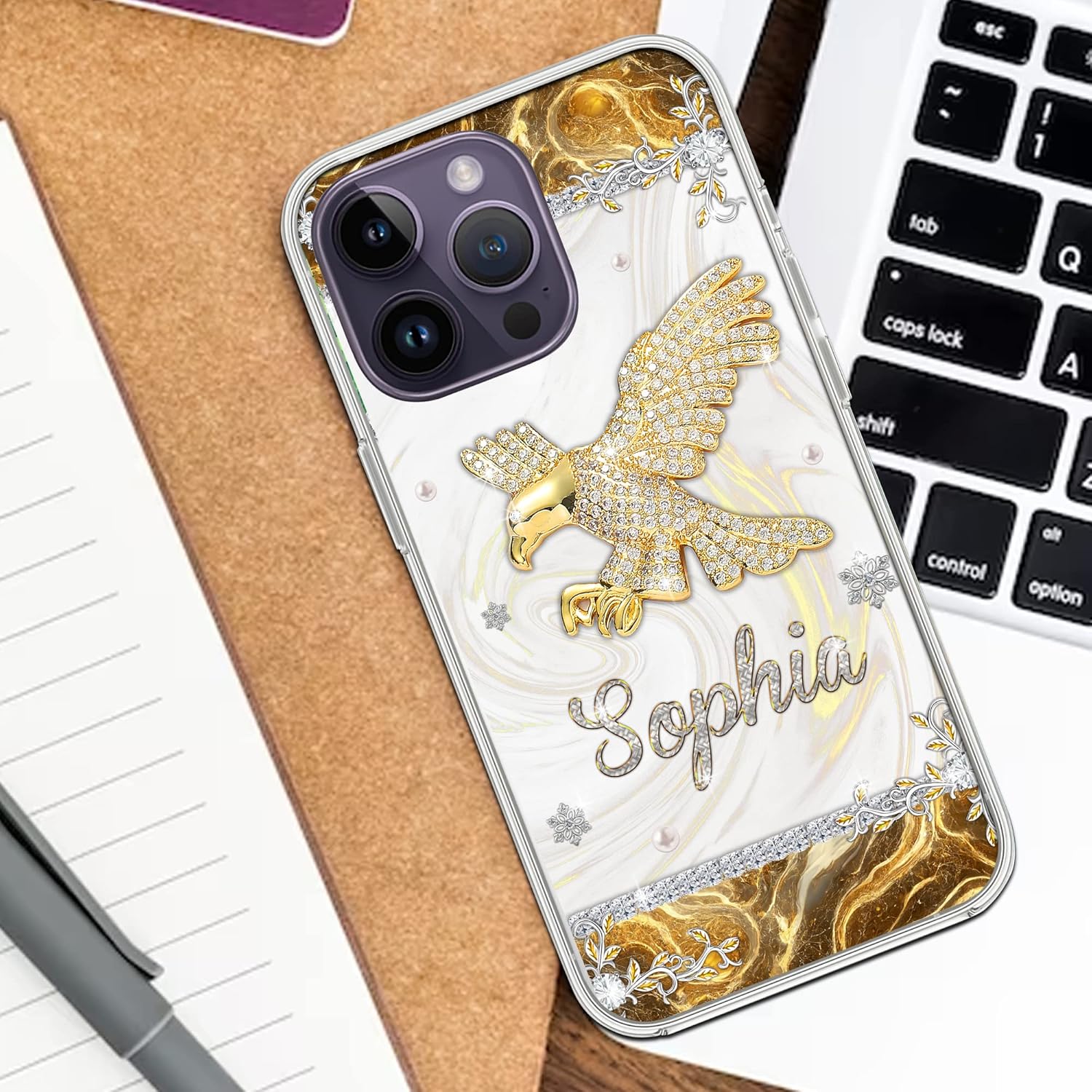 Funda protectora personalizada con nombre de Eagle Jewelry Style compatible con iPhone 15 14 13 12 11 X Xs Xr 8 7 6s Mini Pro Max