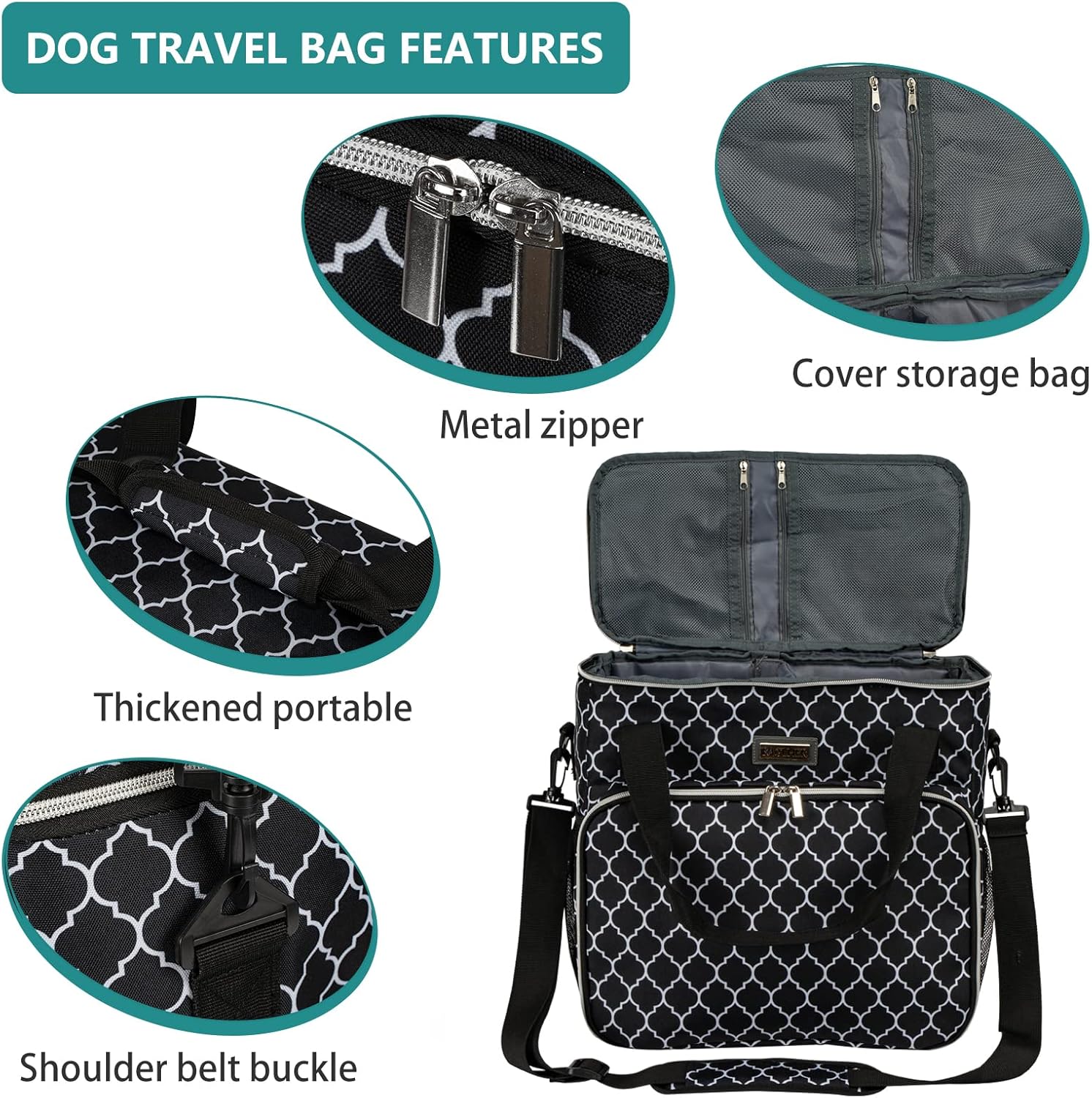 BAGLHER Bolsa de viaje para perros, bolsa de viaje para mascotas (todos los suministros de viaje para mascotas), con 2 recipientes de comida para