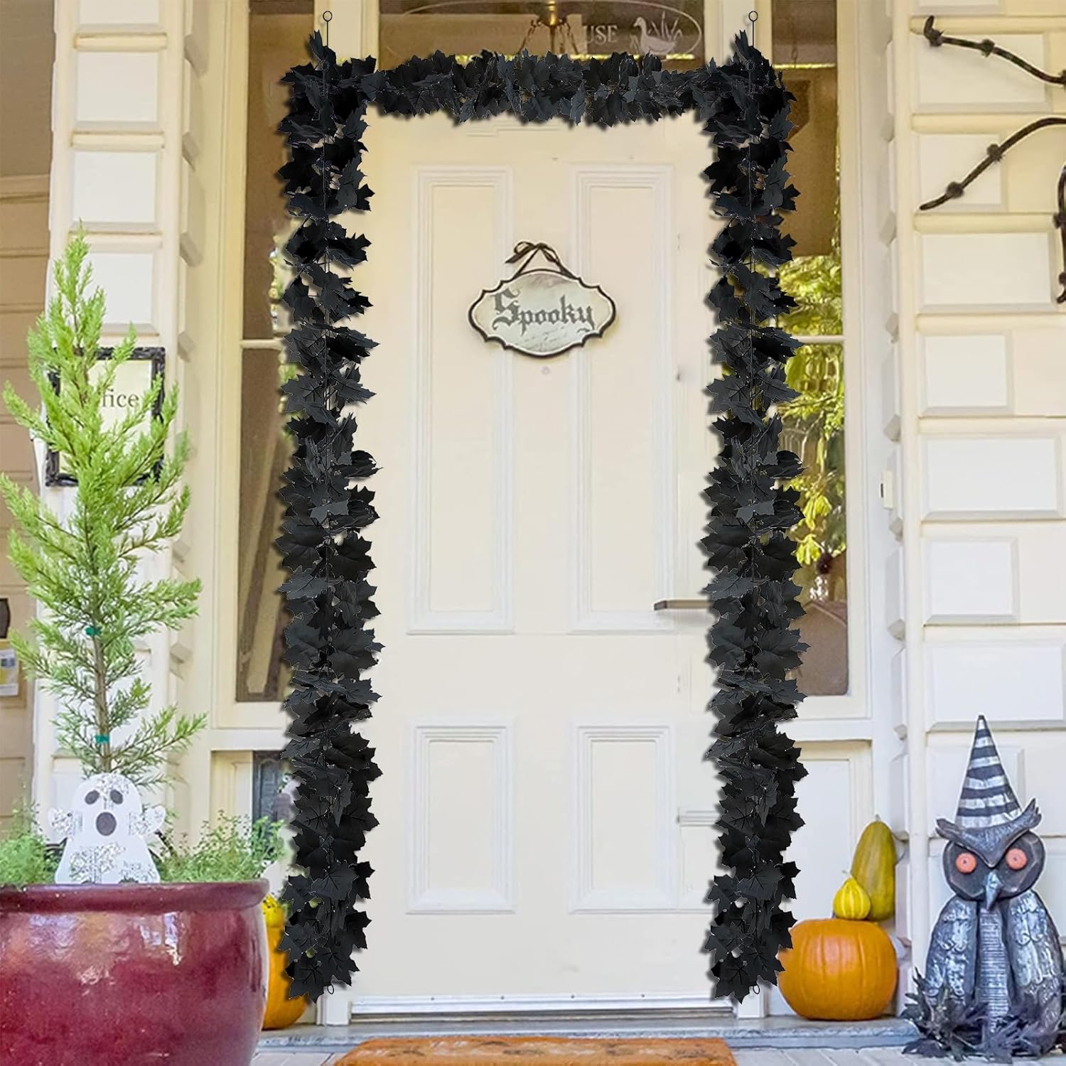 Decoraciones de Halloween, 5 unidades, guirnalda de hojas de arce negro, guirnalda de hojas negras, guirnalda de Halloween para manto, puerta