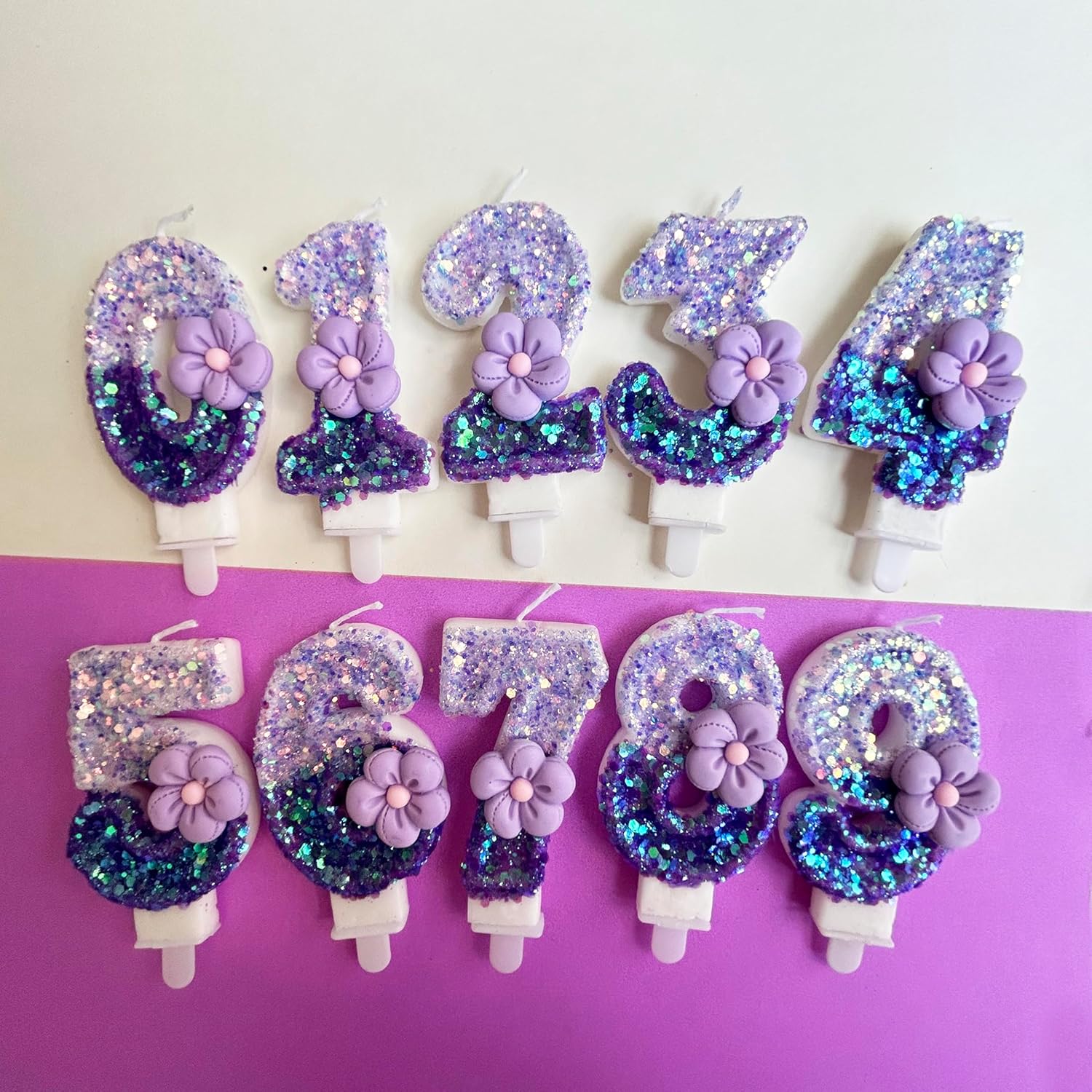 Velas número 4, velas de cumpleaños con número de flor morada para pastel, velas de números morados que crean un ambiente romántico y cálido