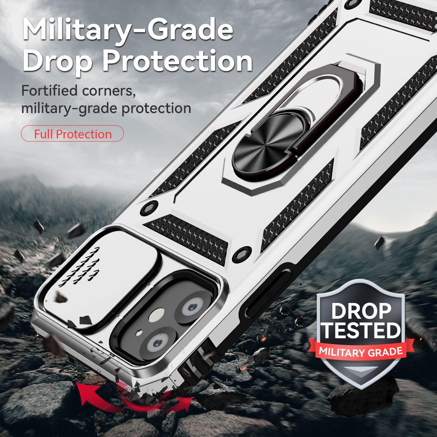 Funda para iPhone 11 con cubierta para lente de cámara, protector de pantalla HD, doble capa protección contra caídas de grado militar de 15 pies