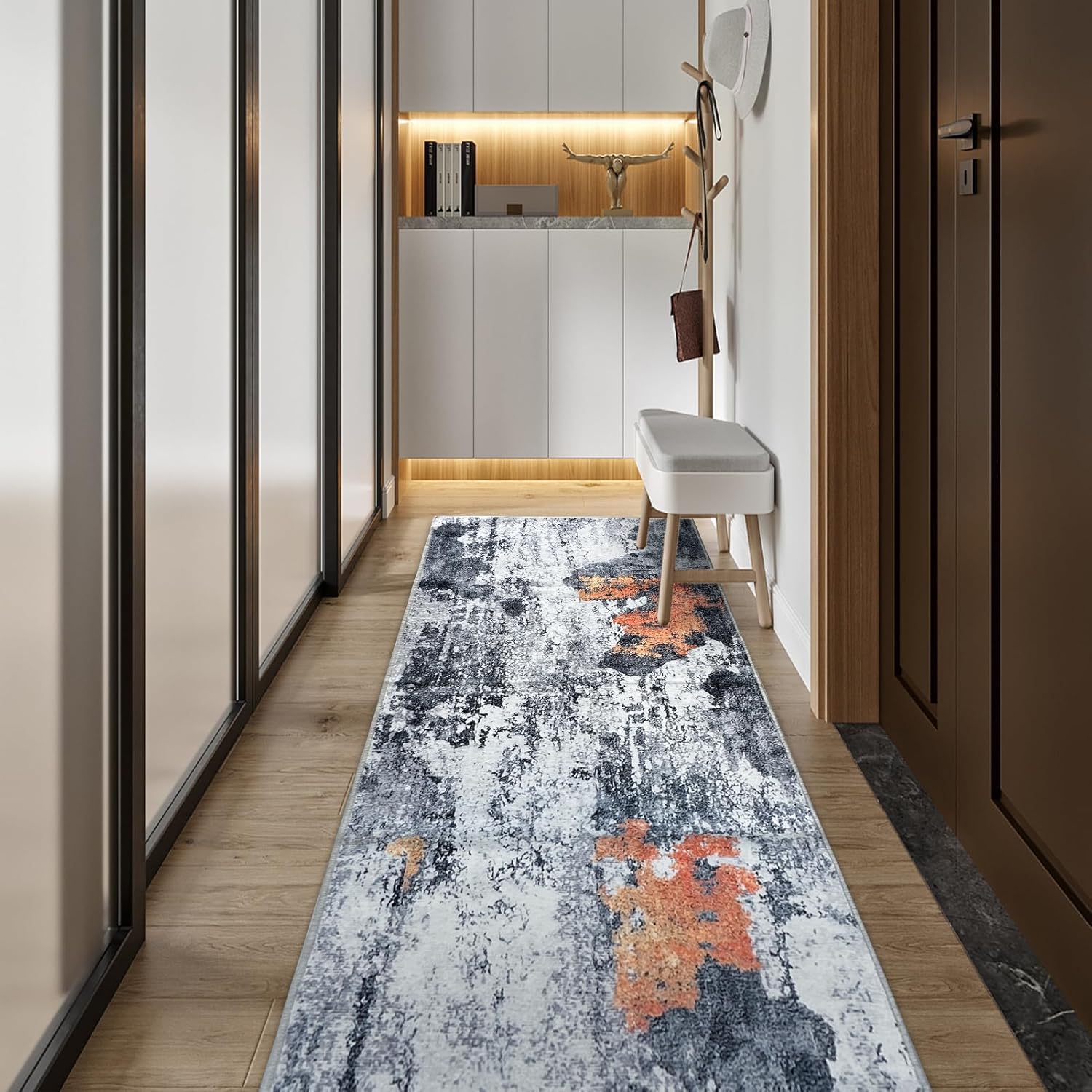 OIGAE Alfombra lavable de 2 x 6 pies, alfombra larga abstracta moderna para pasillo de cocina con parte trasera antideslizante, alfombra para