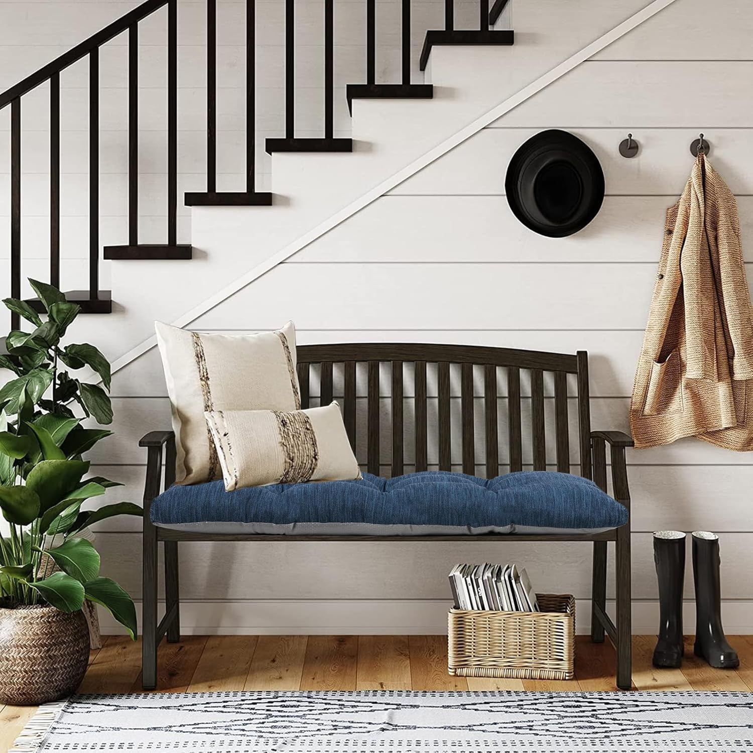 baibu Cojín de banco clásico de color sólido de 36 pulgadas con lazos, súper suave, para interiores y exteriores, cojín de espuma de tamaño estándar