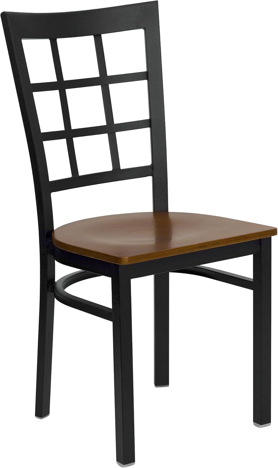 Flash Furniture HERCULES Series Silla de restaurante de metal con ventana trasera negra – Asiento de madera de cerezo