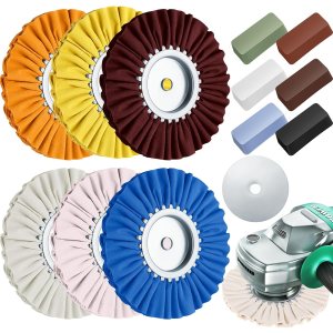 Amylove Kit de compuesto de pulido de 12 piezas, 6 ruedas de pulido de 8 pulgadas, 6 piezas de compuesto de pulido de 58 pulgadas, orificio de eje Amylove Kit de compuesto de pulido de 12 piezas, 6 ruedas de pulido de 8 pulgadas, 6 piezas de compuesto de pulido de 58 pulgadas, orificio de eje