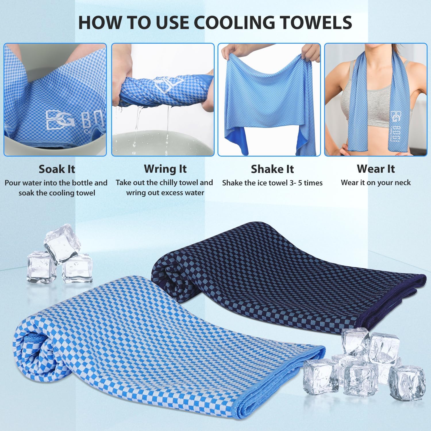 BOGI Paquete de 2 toallas de enfriamiento para cuello y cara, toalla de hielo de 40 x 12 pulgadas para enfriamiento instantáneo, toalla suave y